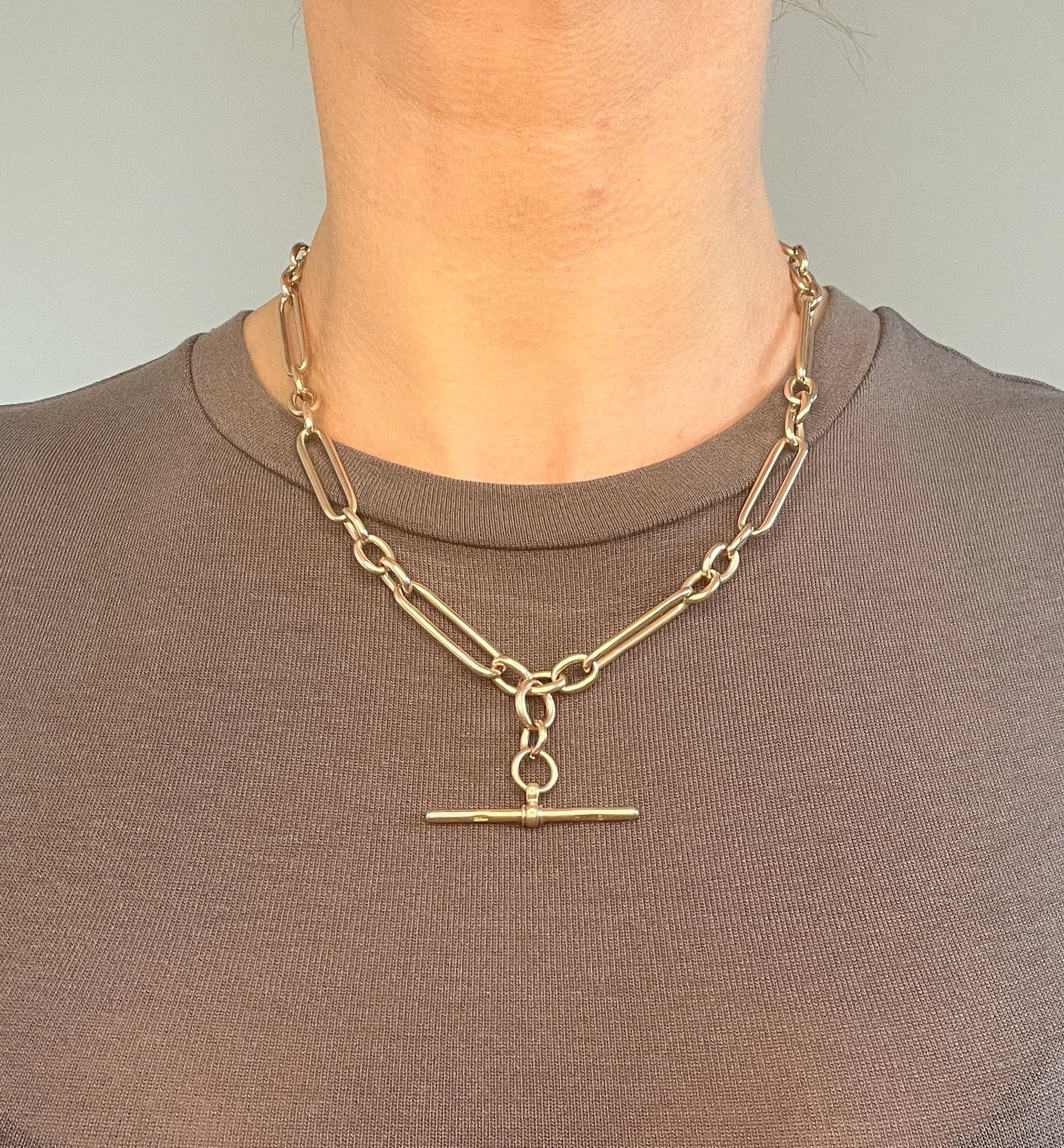 Antique Albert Chain

9ct Rose Gold Stamped 

Circa 1900

Hallmarked Birmingham- The date letter has rubbed

Makers Mark A C Co

This exquisite Edwardian Albert chain is a true masterpiece crafted from a pale 9ct rose gold. It boasts long