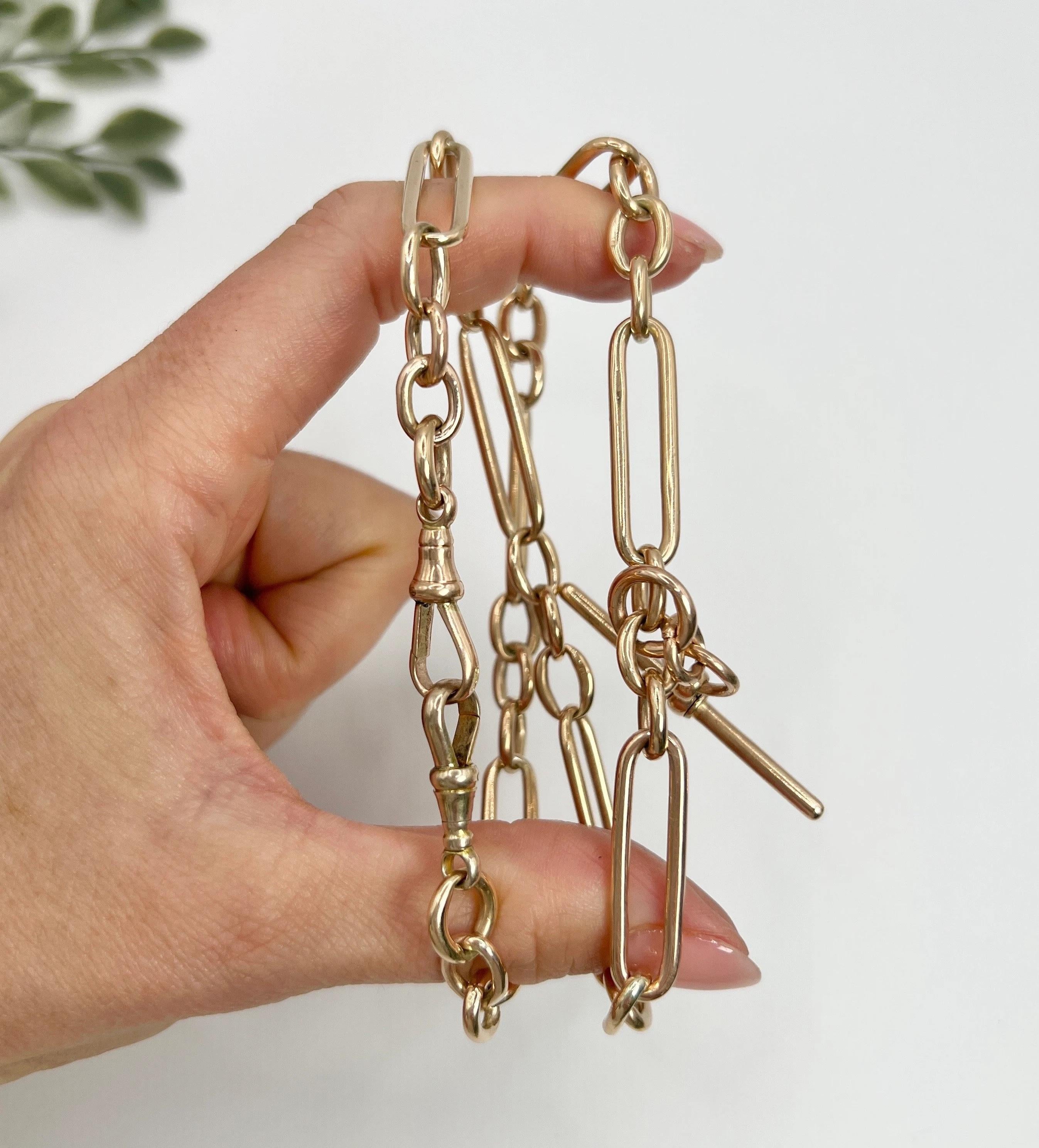 9ct Rose Gold 18 Inch Fancy Edwardian Trombone Fetter Link Albert Chain Necklace 1