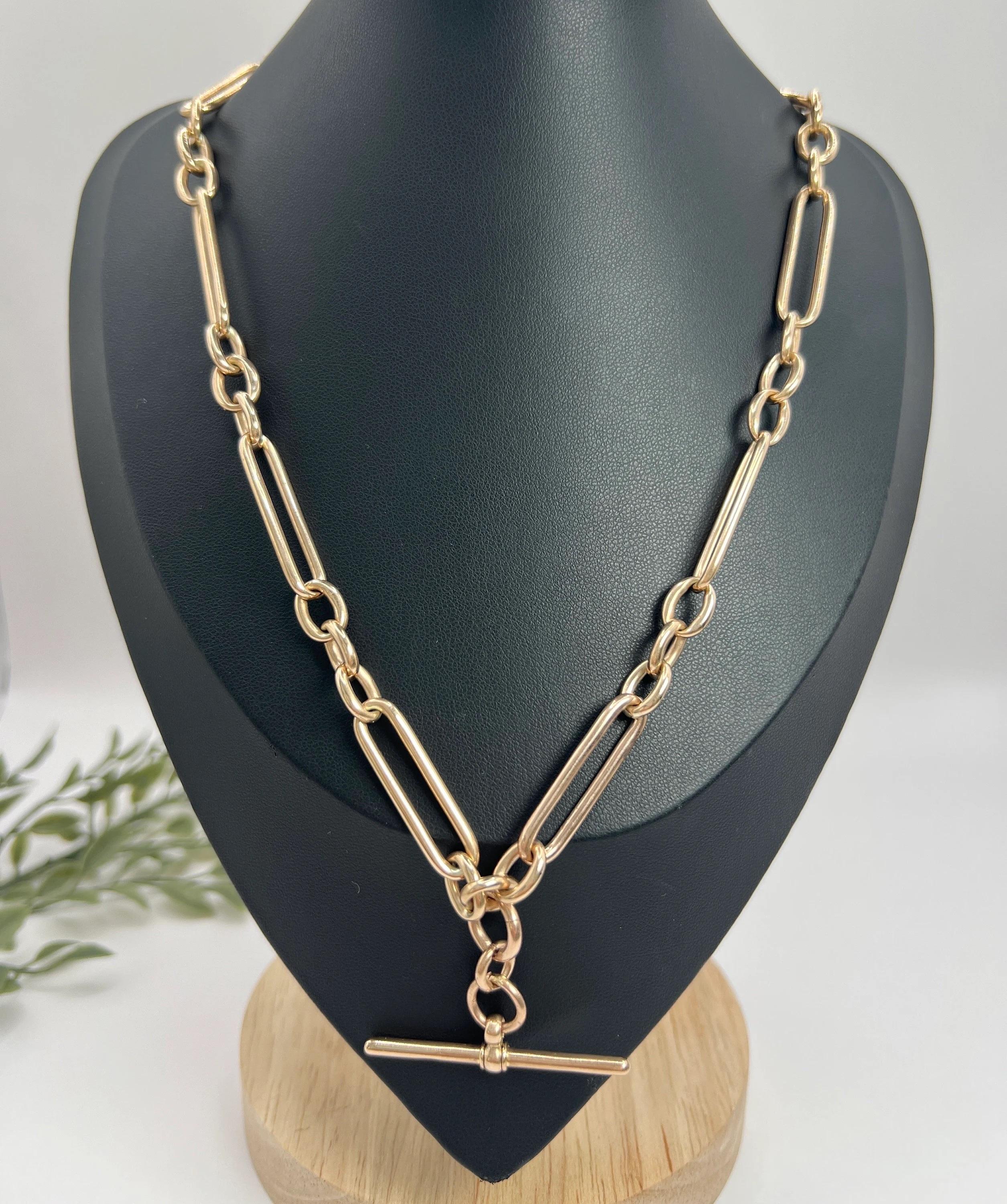 9ct Rose Gold 18 Inch Fancy Edwardian Trombone Fetter Link Albert Chain Necklace 2