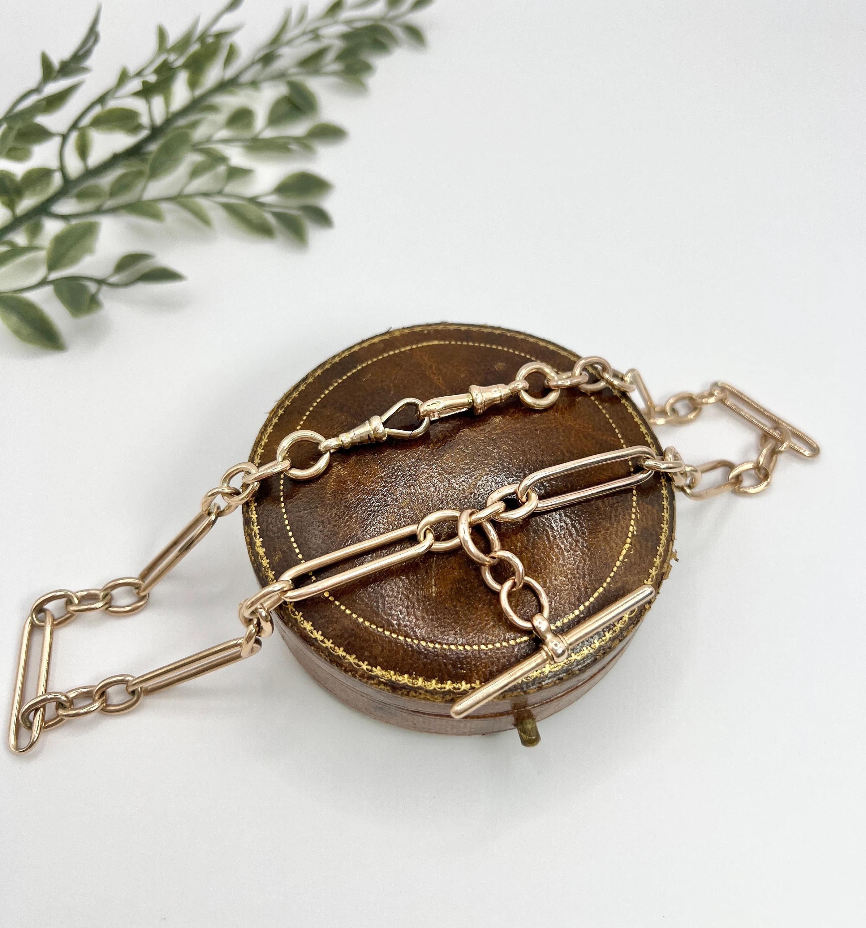 9ct Rose Gold 18 Inch Fancy Edwardian Trombone Fetter Link Albert Chain Necklace 3