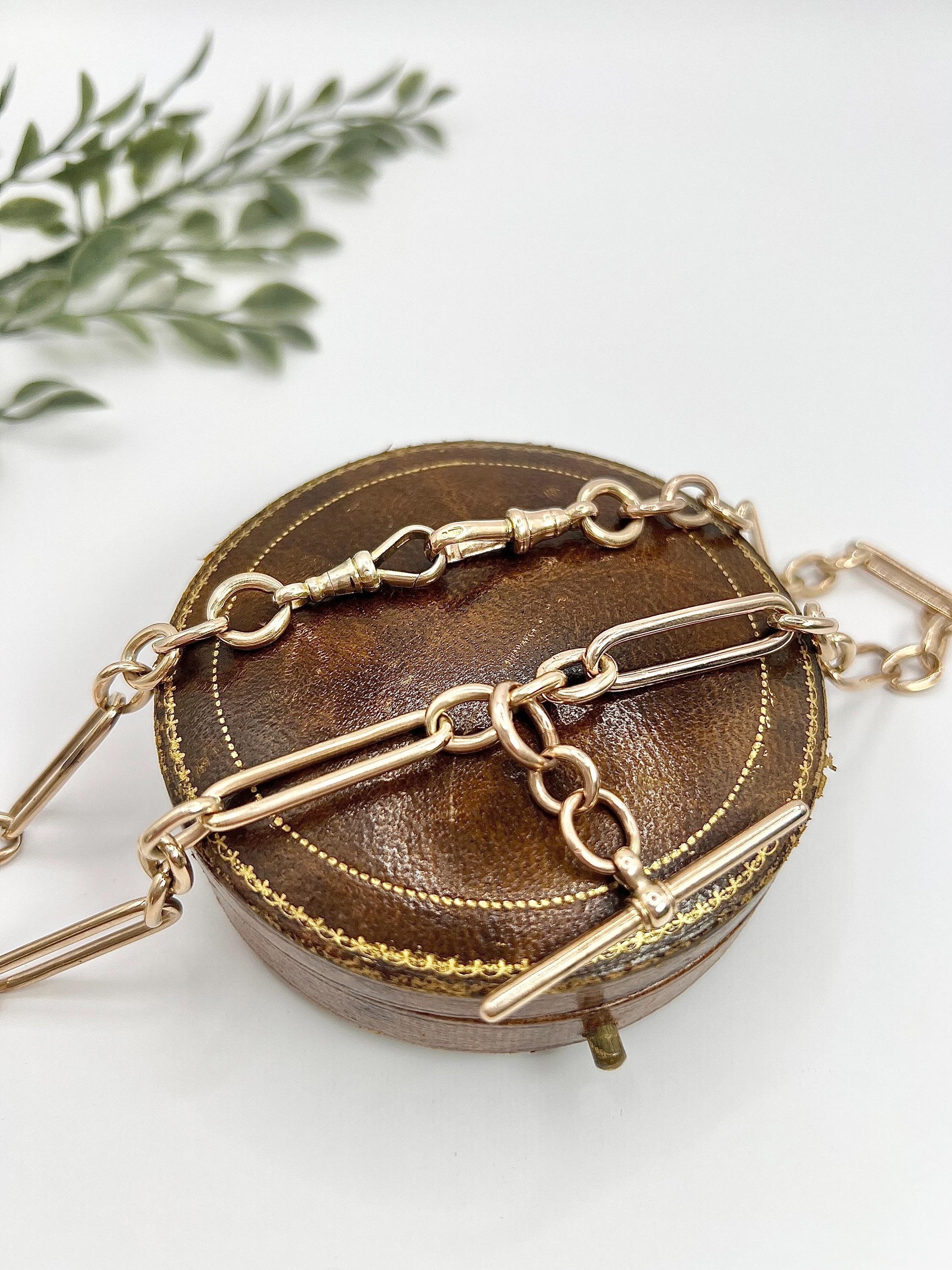 9ct Rose Gold 18 Inch Fancy Edwardian Trombone Fetter Link Albert Chain Necklace 4