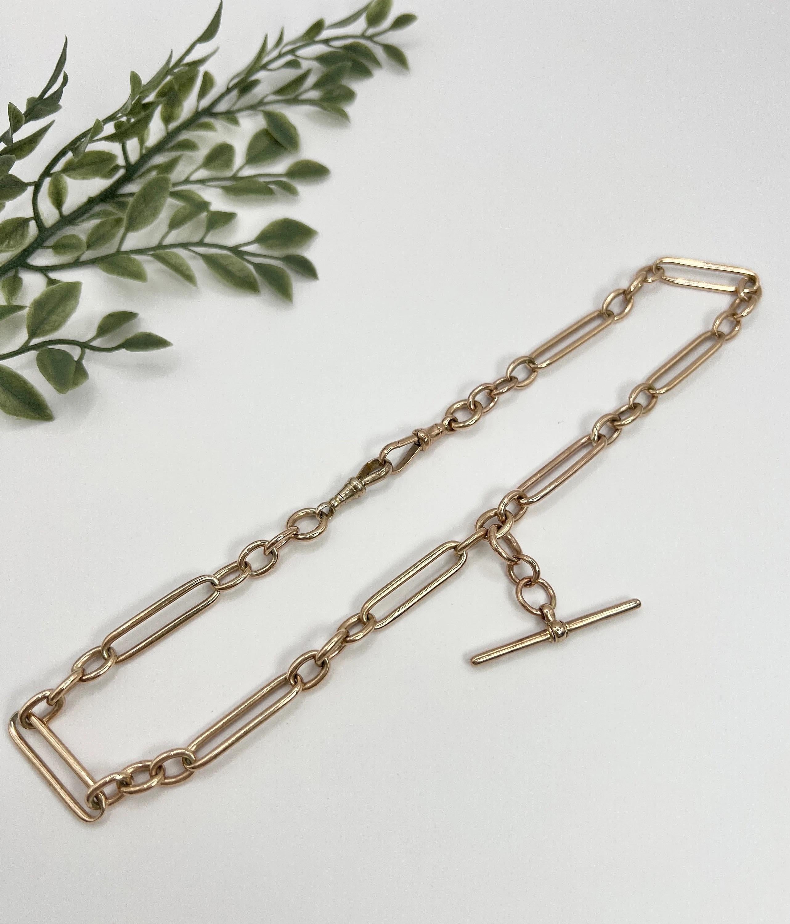9ct Rose Gold 18 Inch Fancy Edwardian Trombone Fetter Link Albert Chain Necklace 5