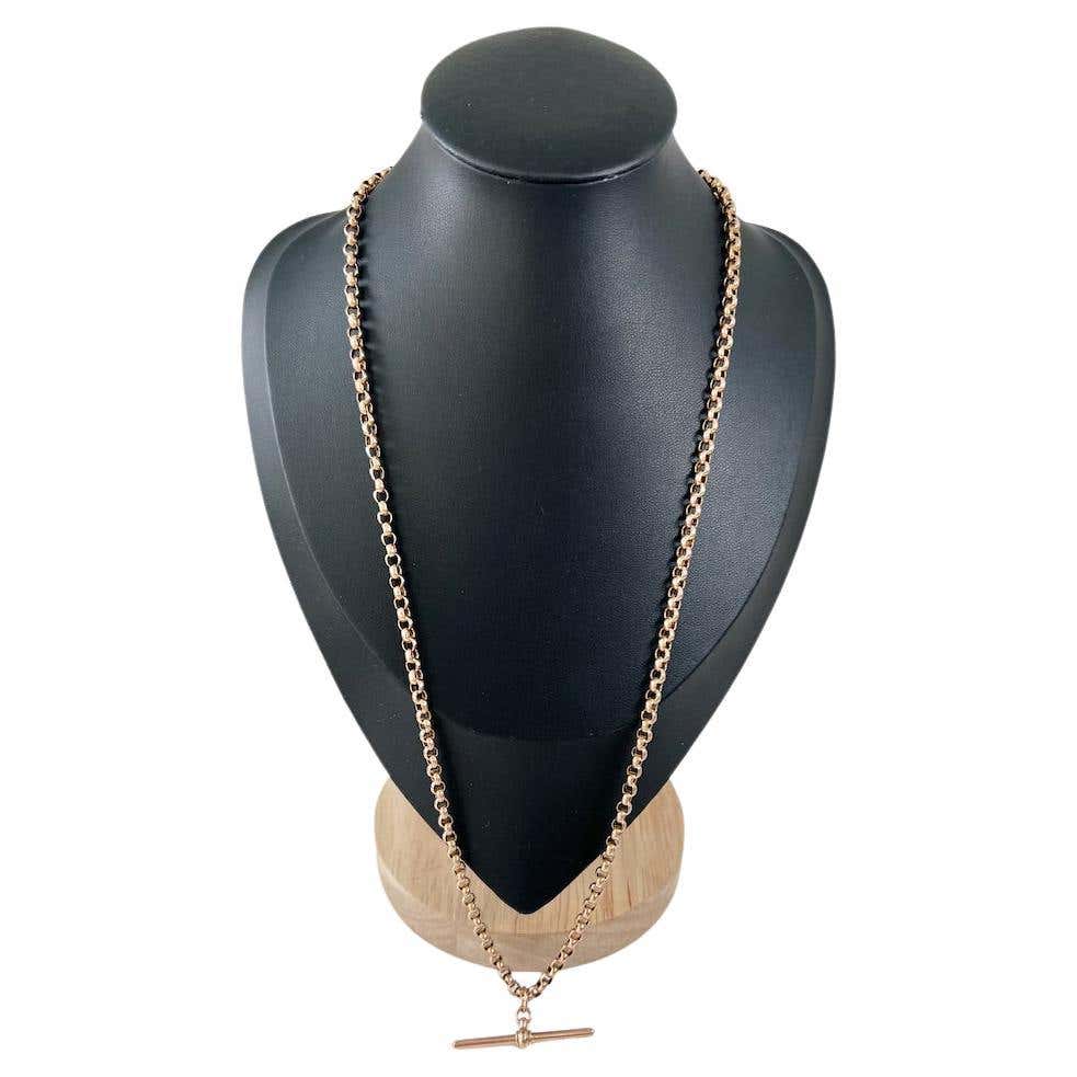 9ct Rose Gold 23 Inch Edwardian Round Belcher Link Chain with Movable T ...