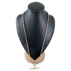 Antique 9ct Rose Gold 23 Inch Edwardian Round Belcher Link Chain with Movable T Bar