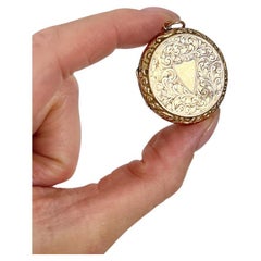 9ct Rose Gold Back & Front Stamped Edwardian Floral Shield Engraved Round Locket