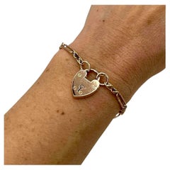 9ct Rose Gold Bracelet, Edwardian Fancy Link with Heart Padlock, Circa 1910
