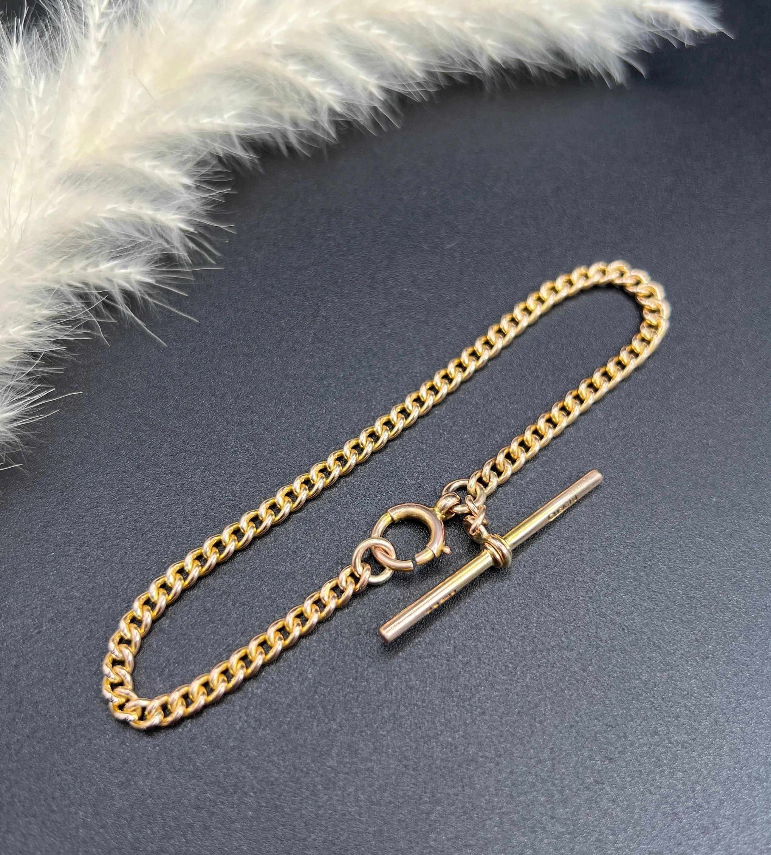 Oro rosa de 9 ct, pulsera Curb Albert con barra en T y eslabón giratorio, Hallmarked Londres 1934 en Bueno estado para la venta en Brighton, GB