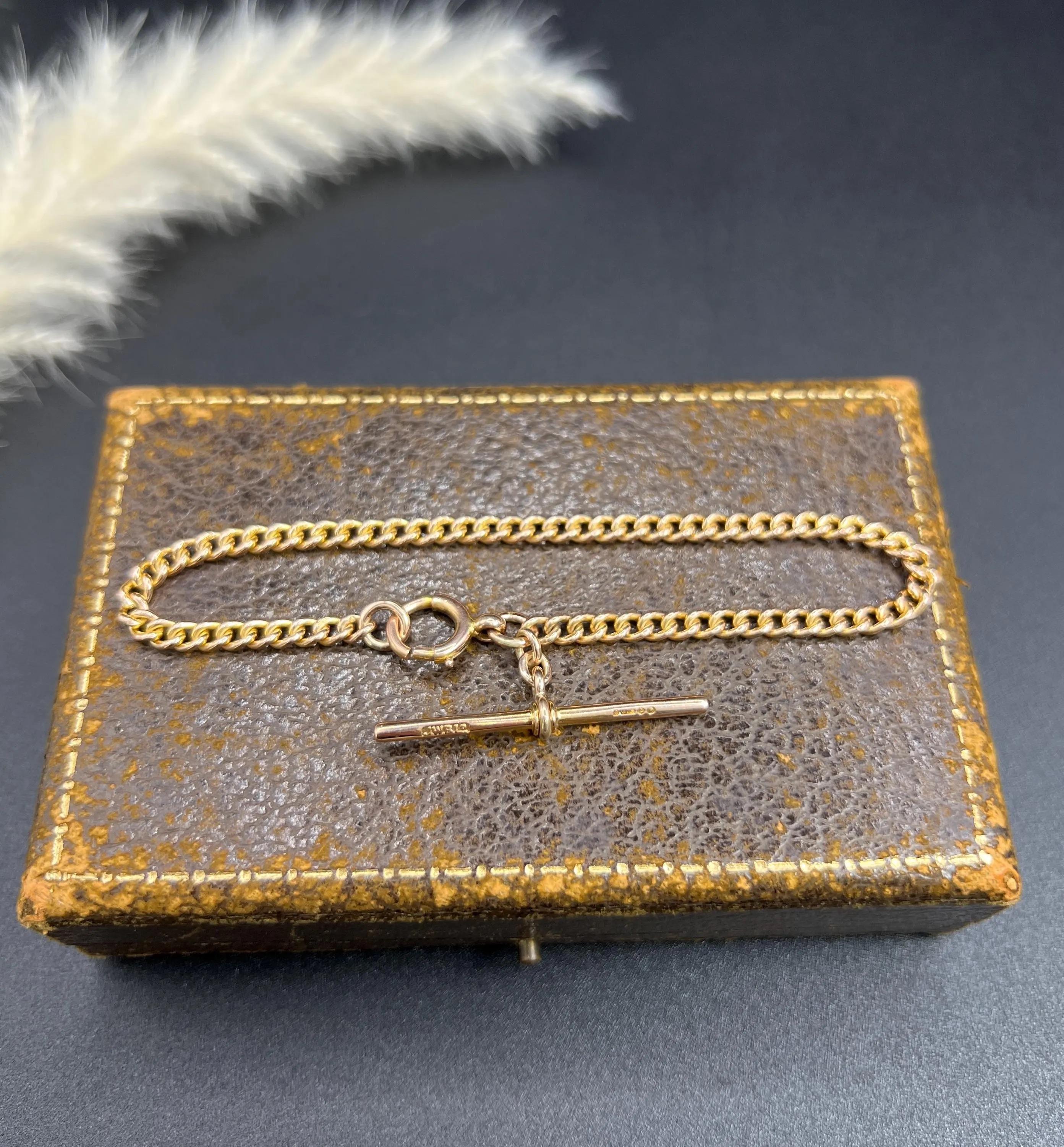 Femenino o masculino Oro rosa de 9 ct, pulsera Curb Albert con barra en T y eslabón giratorio, Hallmarked Londres 1934 en venta