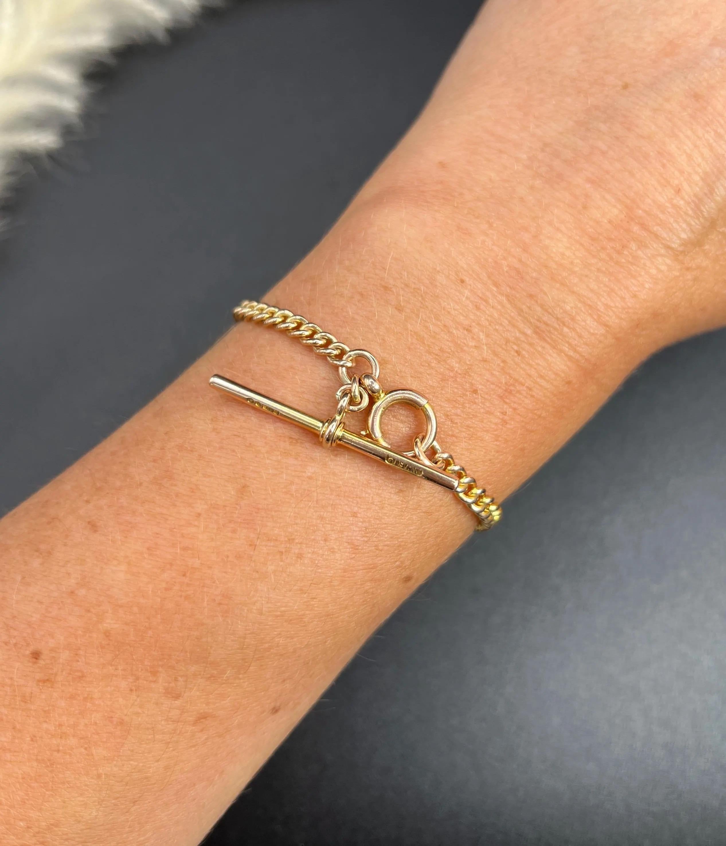 Oro rosa de 9 ct, pulsera Curb Albert con barra en T y eslabón giratorio, Hallmarked Londres 1934 en venta 2