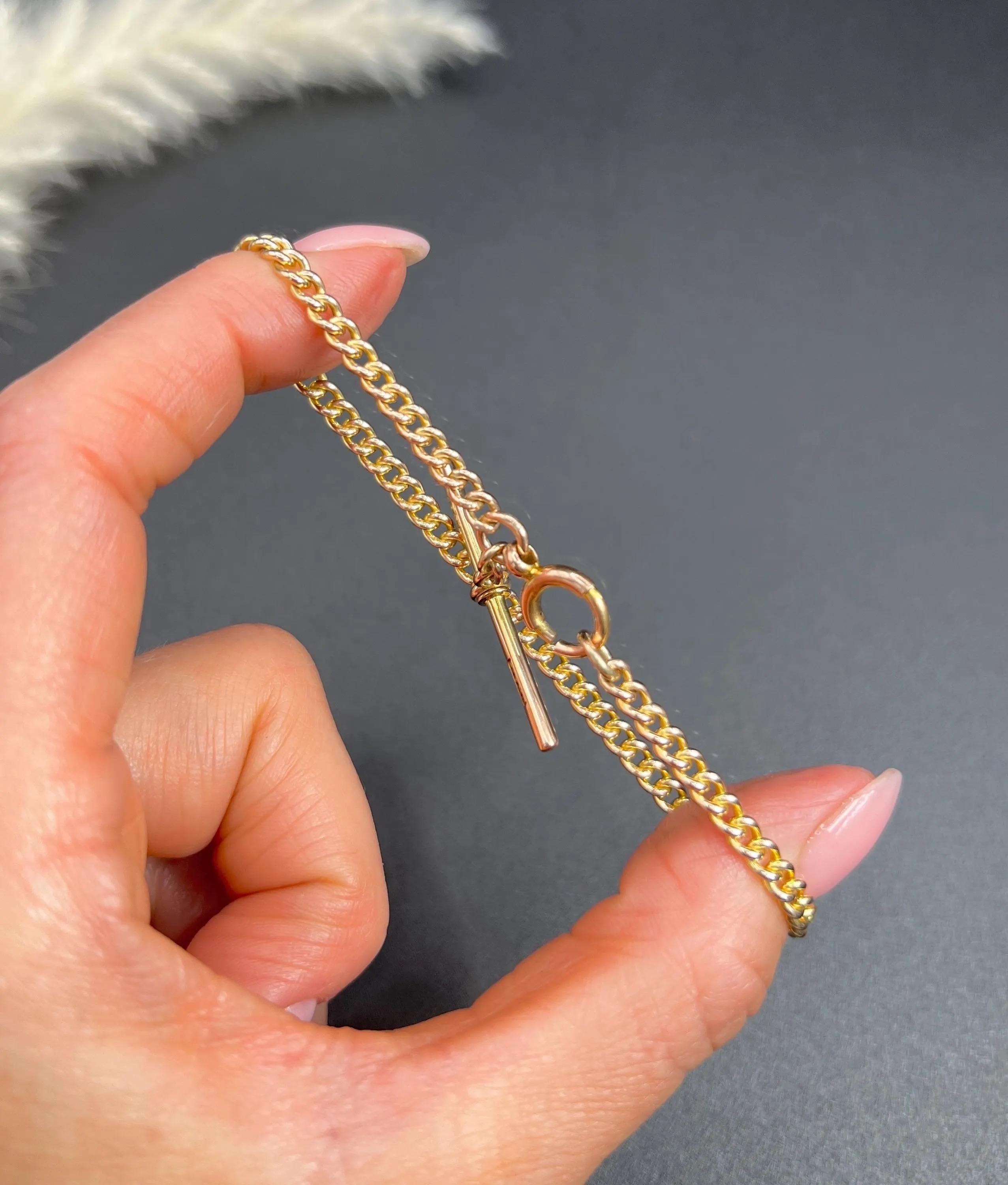 Bracelet Albert en or rose 9ct avec barre en T et émerillon, poinçonné Londres 1934 en vente 3