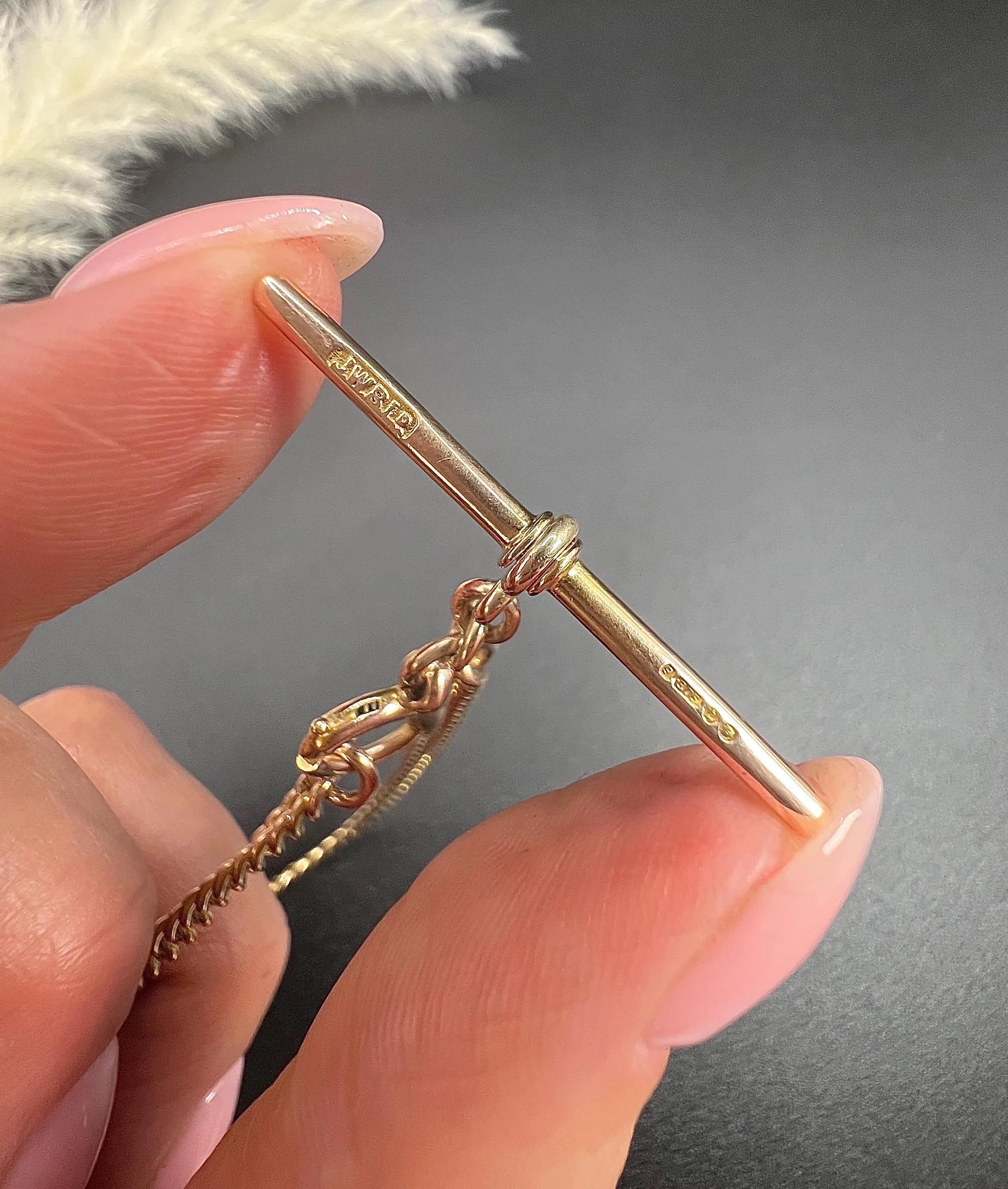Oro rosa de 9 ct, pulsera Curb Albert con barra en T y eslabón giratorio, Hallmarked Londres 1934 en venta 4