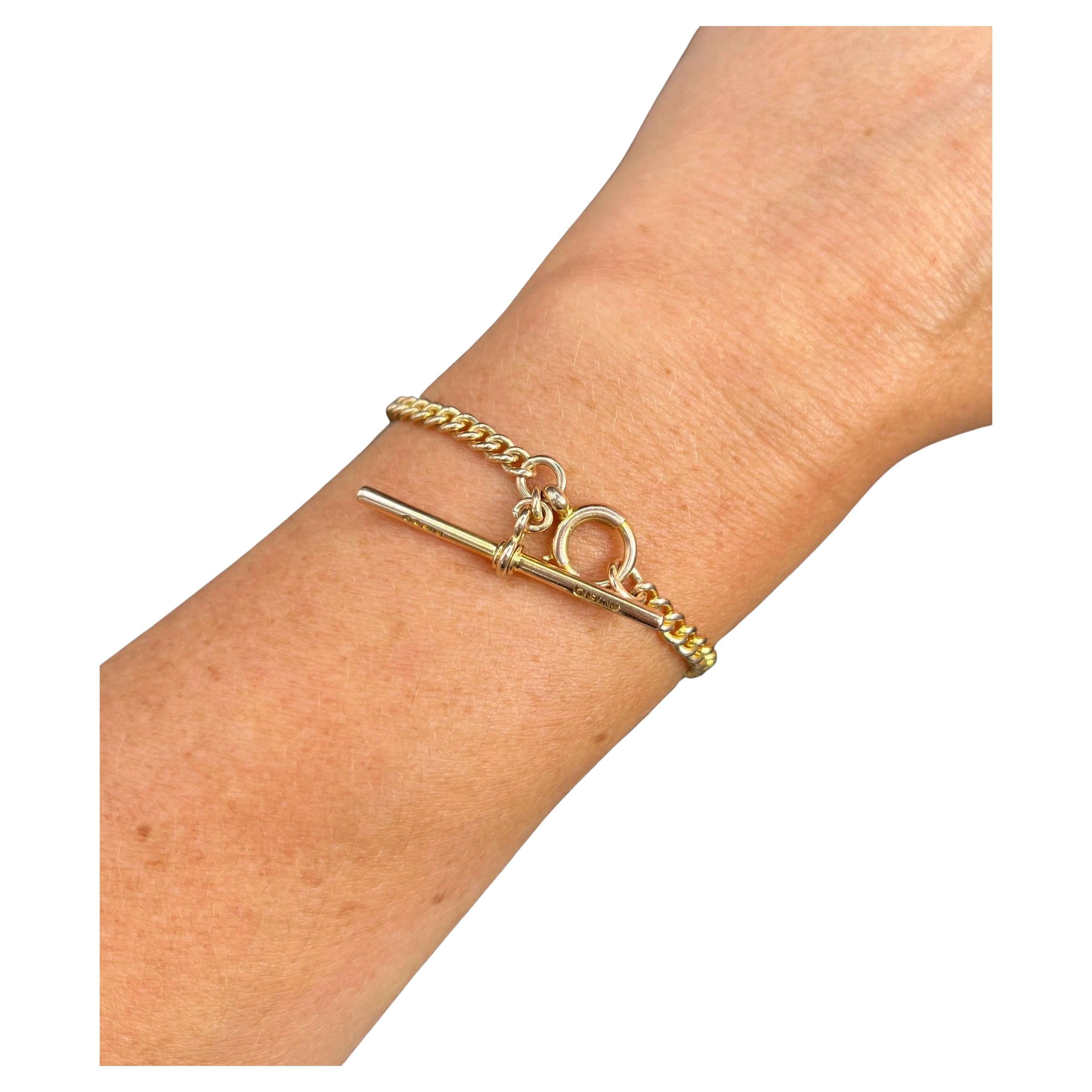 9ct Rose Gold, Curb Albert Bracelet with T-bar & Swivel, Hallmarked London 1934