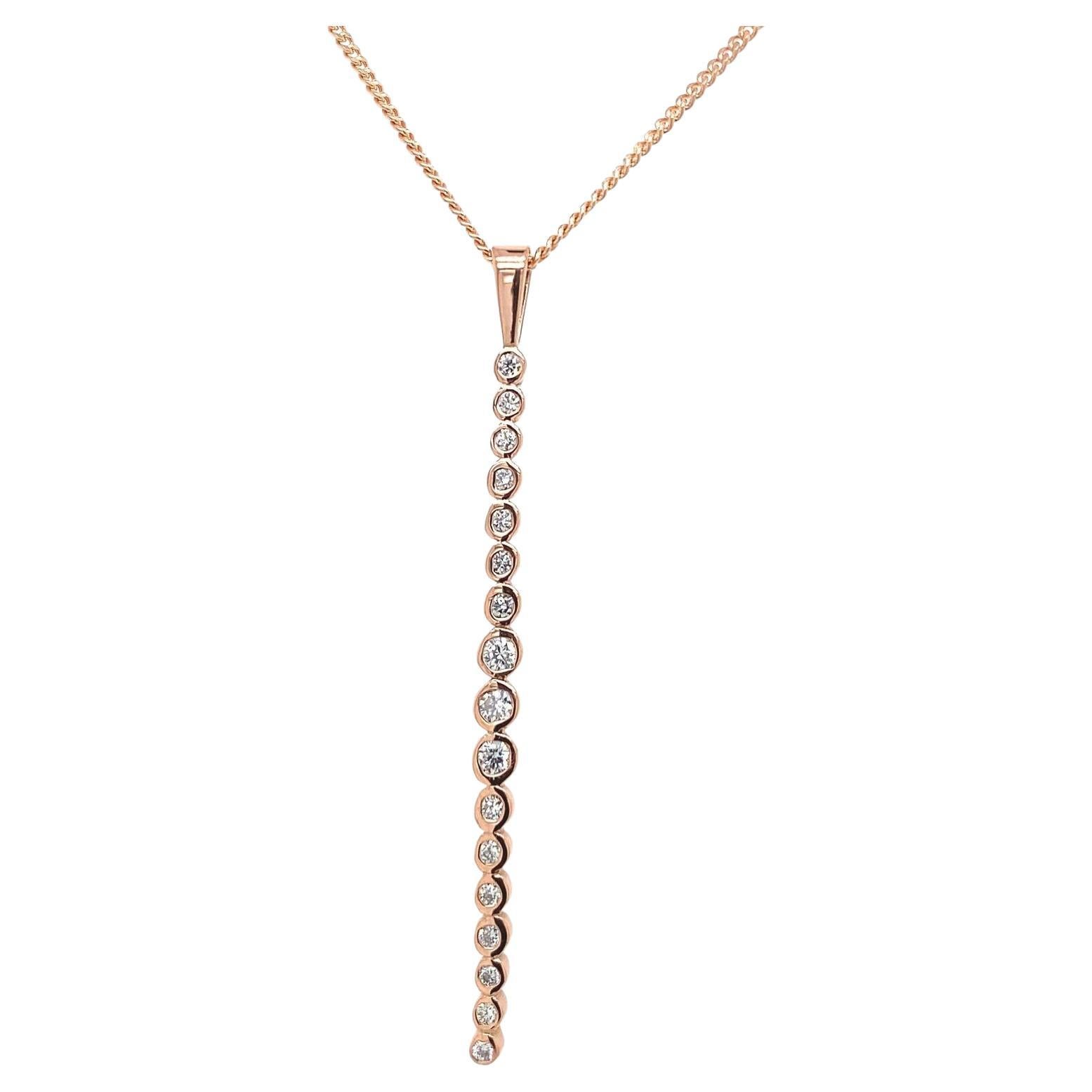 9ct Rose Gold Diamond Drop Pendant Set with 0.40ct Diamonds on Chain For Sale