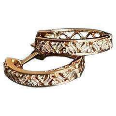 Used 9ct Rose Gold Diamond Earrings 0.30ct Hoops Baguette & Round Intricate Huggies
