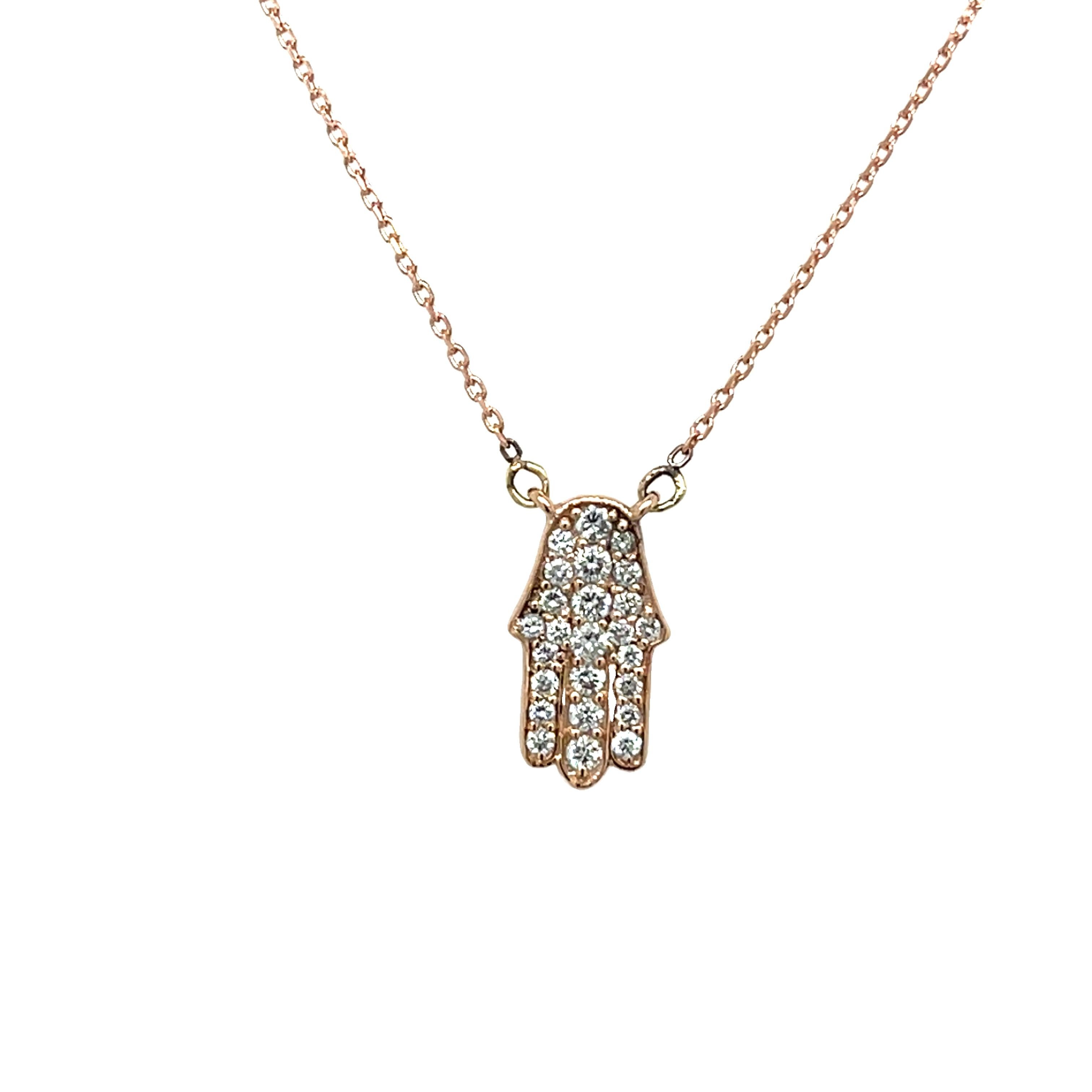 Round Cut 9ct Rose Gold Diamond Set Hamza Necklace, 0.15ct Diamonds For Sale