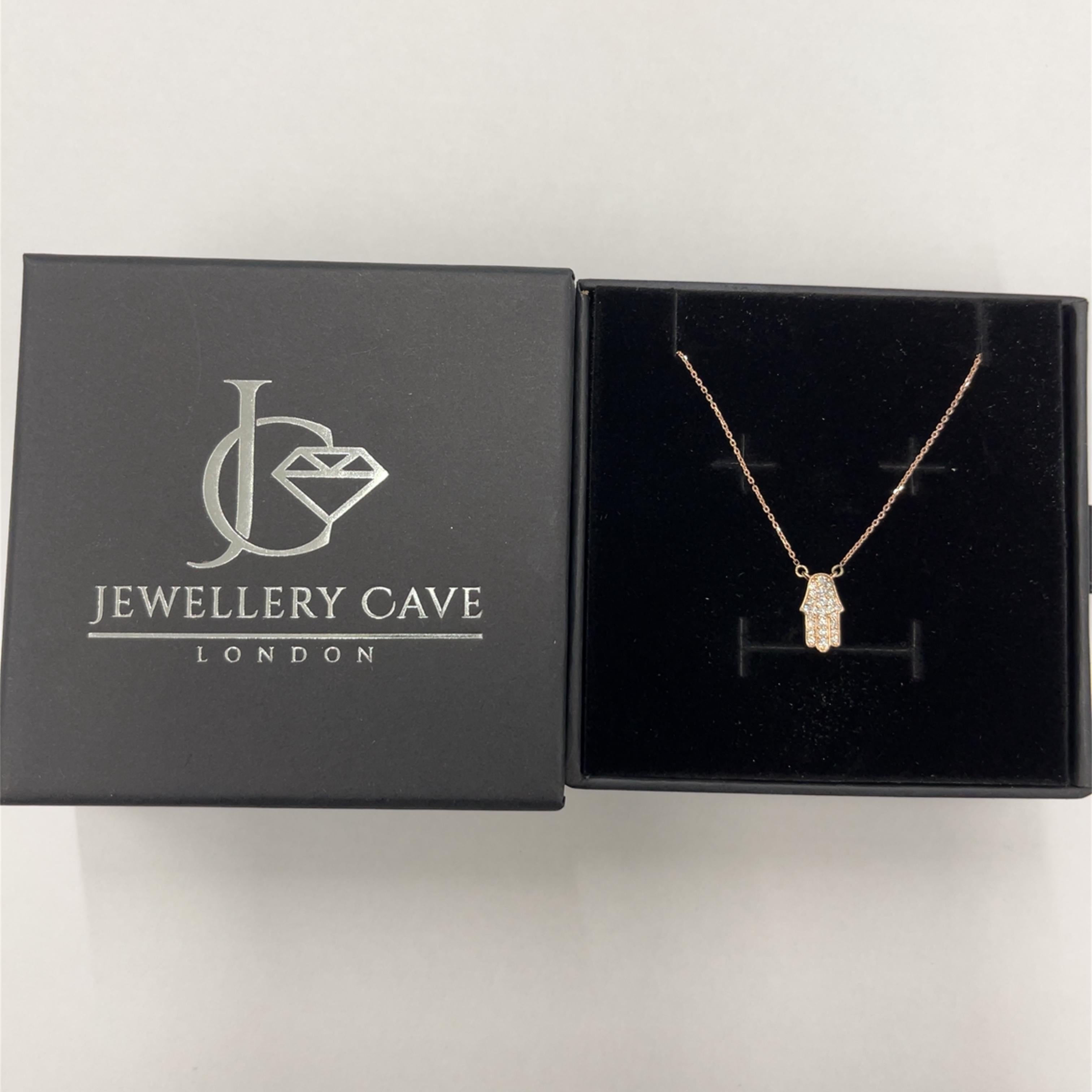 9ct Rose Gold Diamond Set Hamza Necklace, 0.15ct Diamonds In New Condition For Sale In London, GB