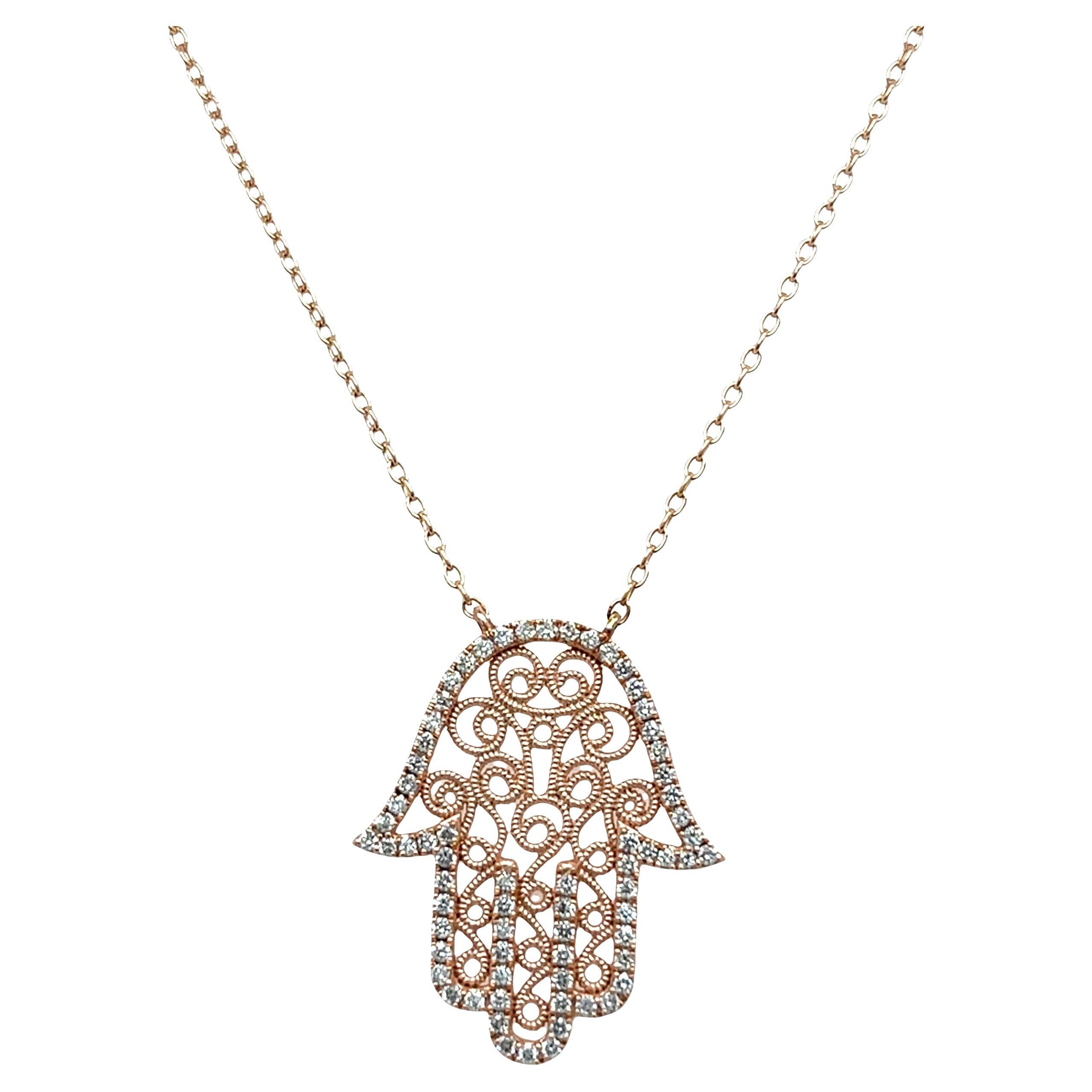 Collana Hamza con diamanti incastonati in oro rosa 9ct, 0,33ct diamanti in vendita