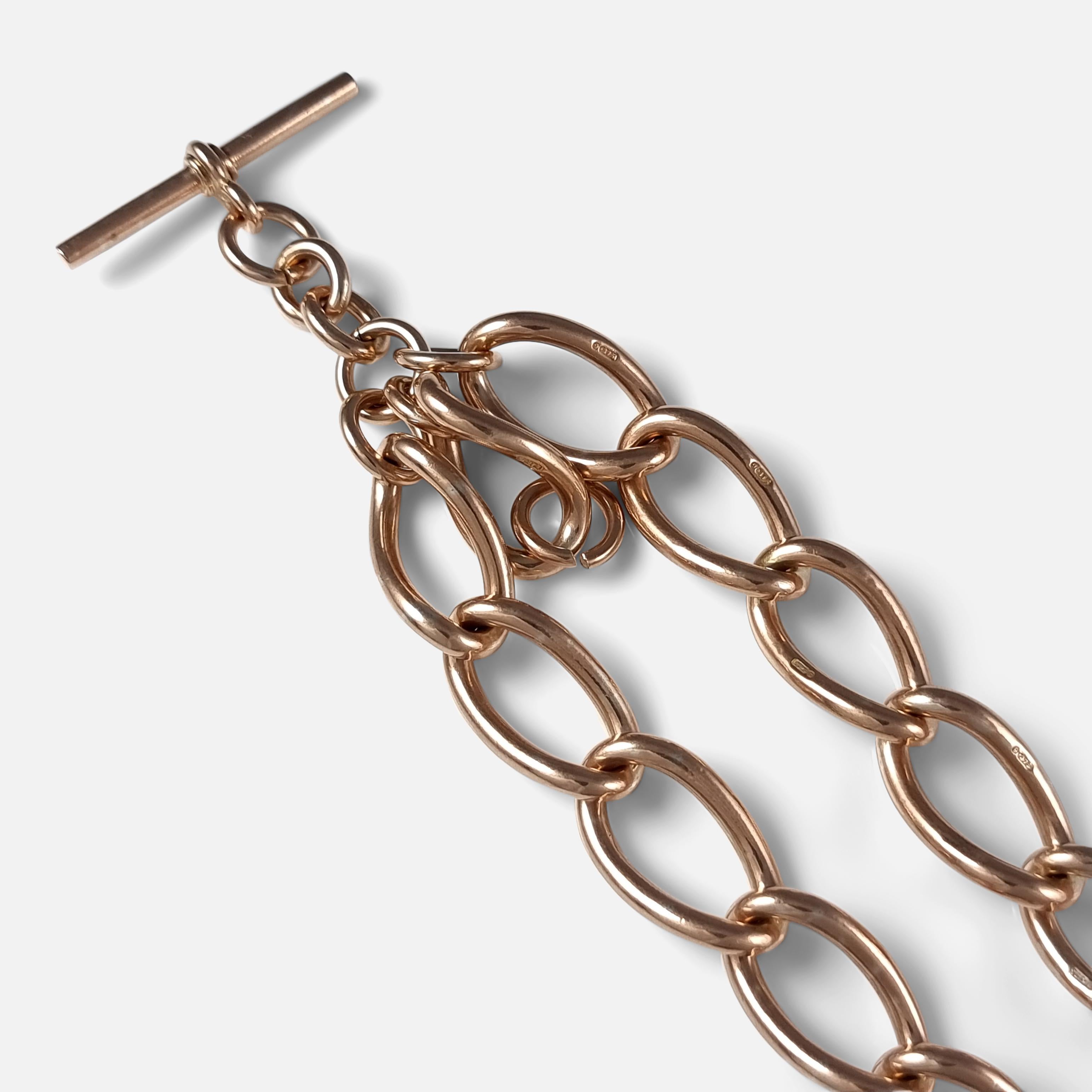 9ct Rose Gold Double Albert Watch Chain, 1920, 122.6 Grams In Good Condition In Glasgow, GB