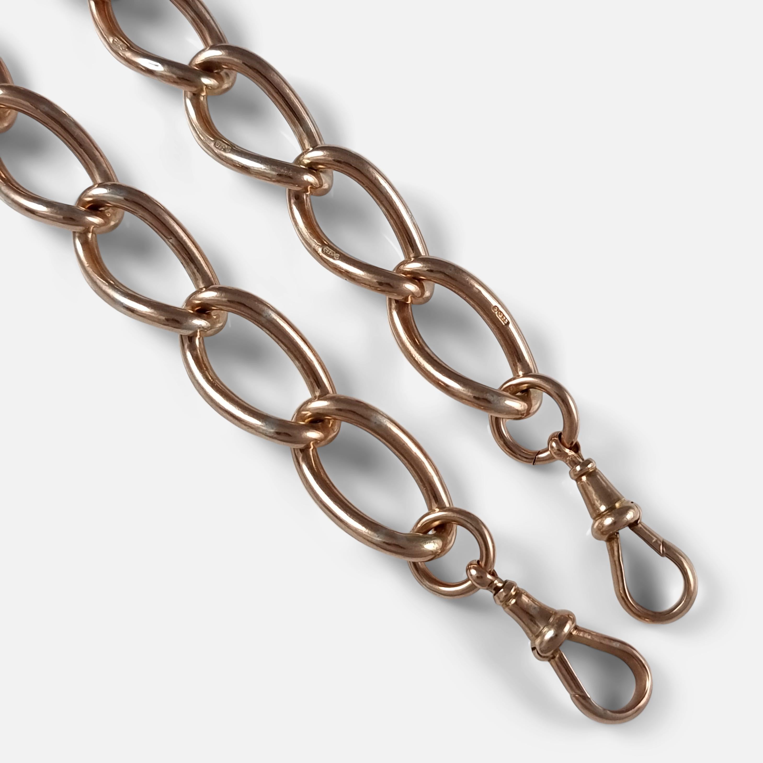 9ct Rose Gold Double Albert Watch Chain, 1920, 122.6 Grams 1