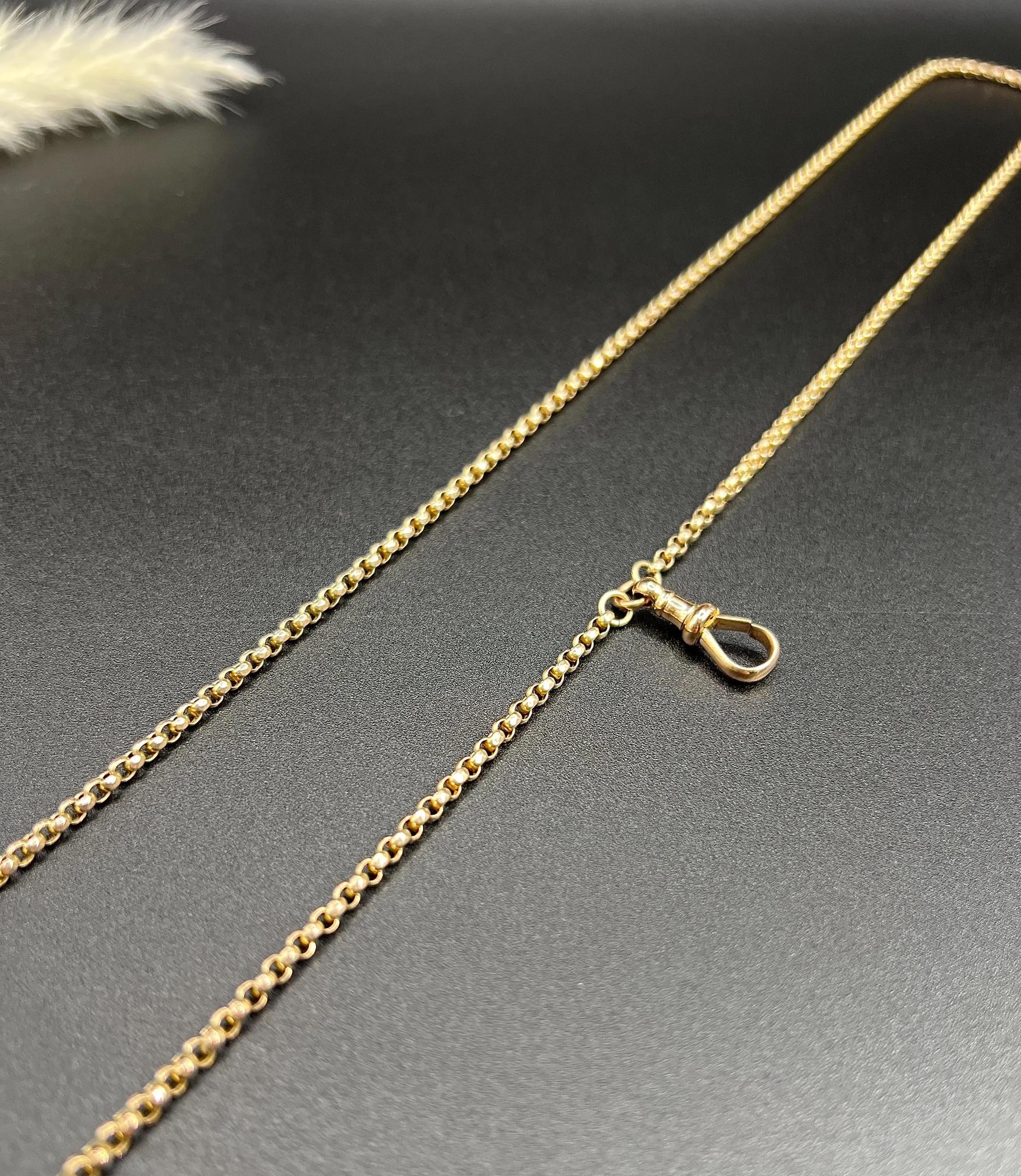 Chaîne de ceinture édouardienne ronde facettée 30 pouces avec fermoir pivotant en or rose 9 carats en vente 1