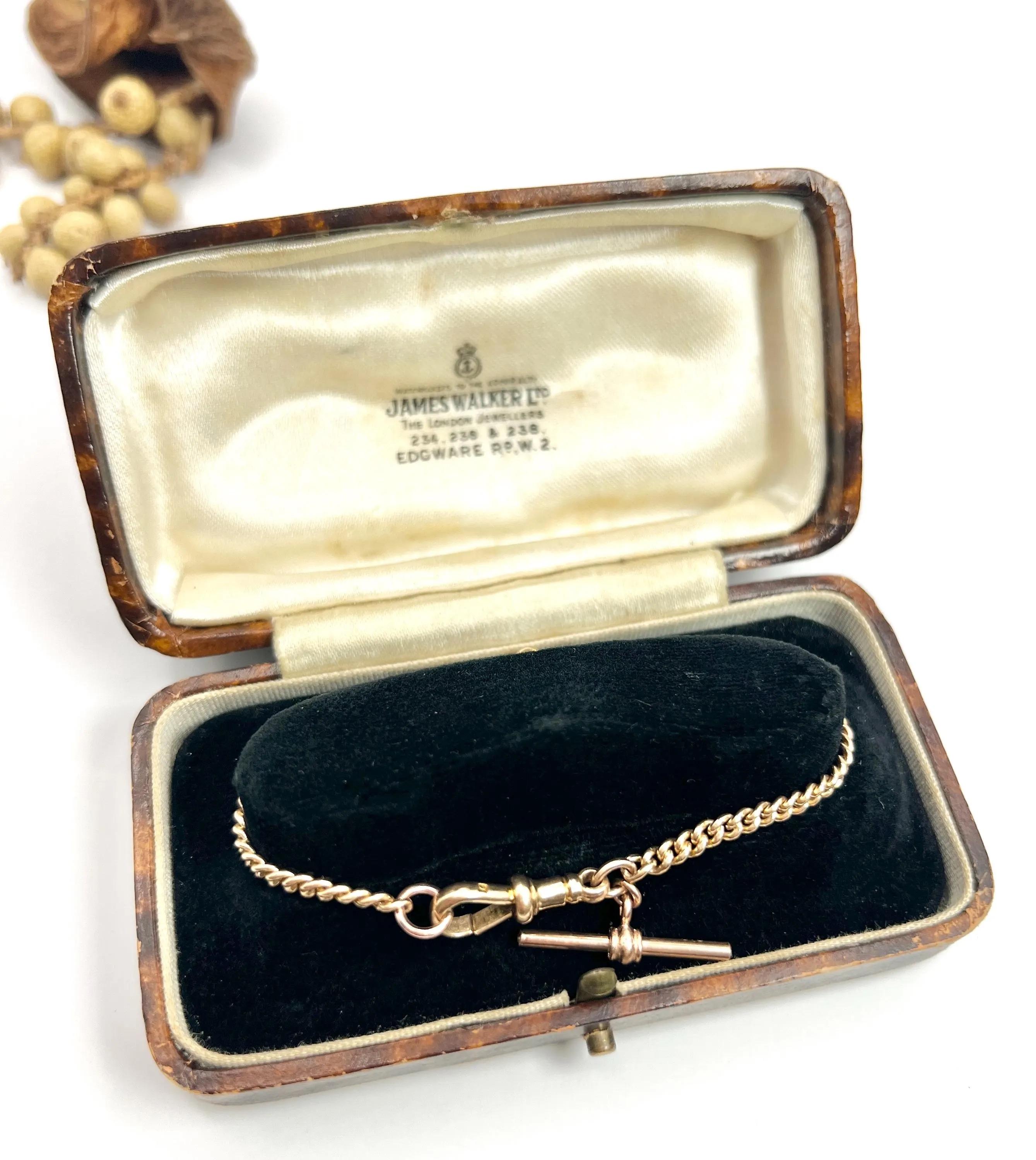 9ct Rose Gold, Edwardian Curb Link Albert Bracelet, T-bar With Swivel Clip 7