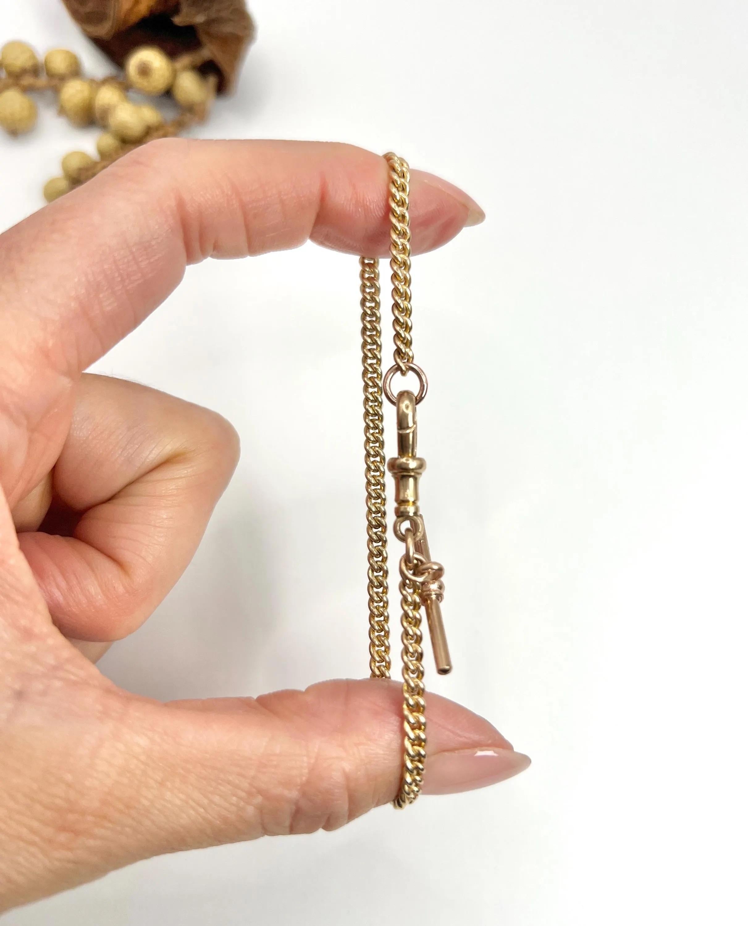 9ct Rose Gold, Edwardian Curb Link Albert Bracelet, T-bar With Swivel Clip In Good Condition In Brighton, GB