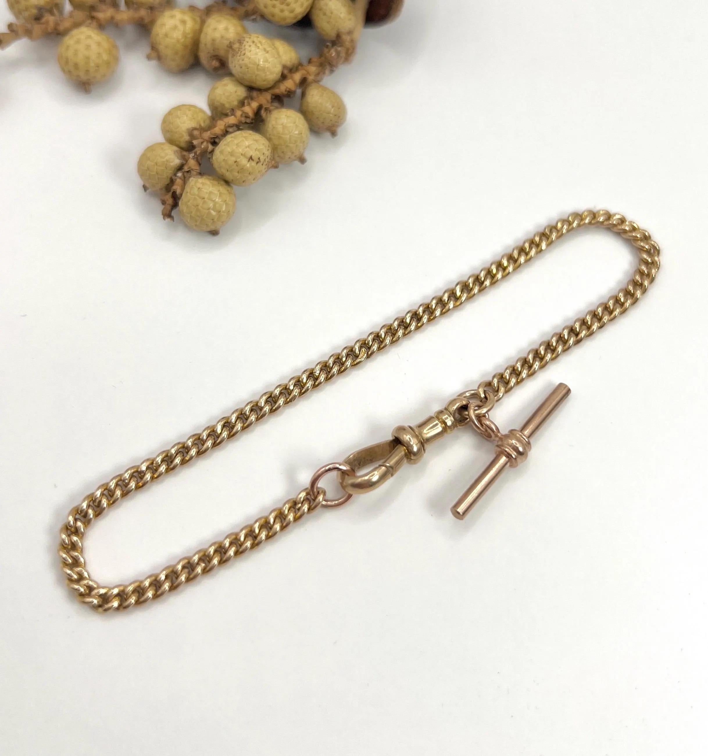 Women's or Men's 9ct Rose Gold, Edwardian Curb Link Albert Bracelet, T-bar With Swivel Clip