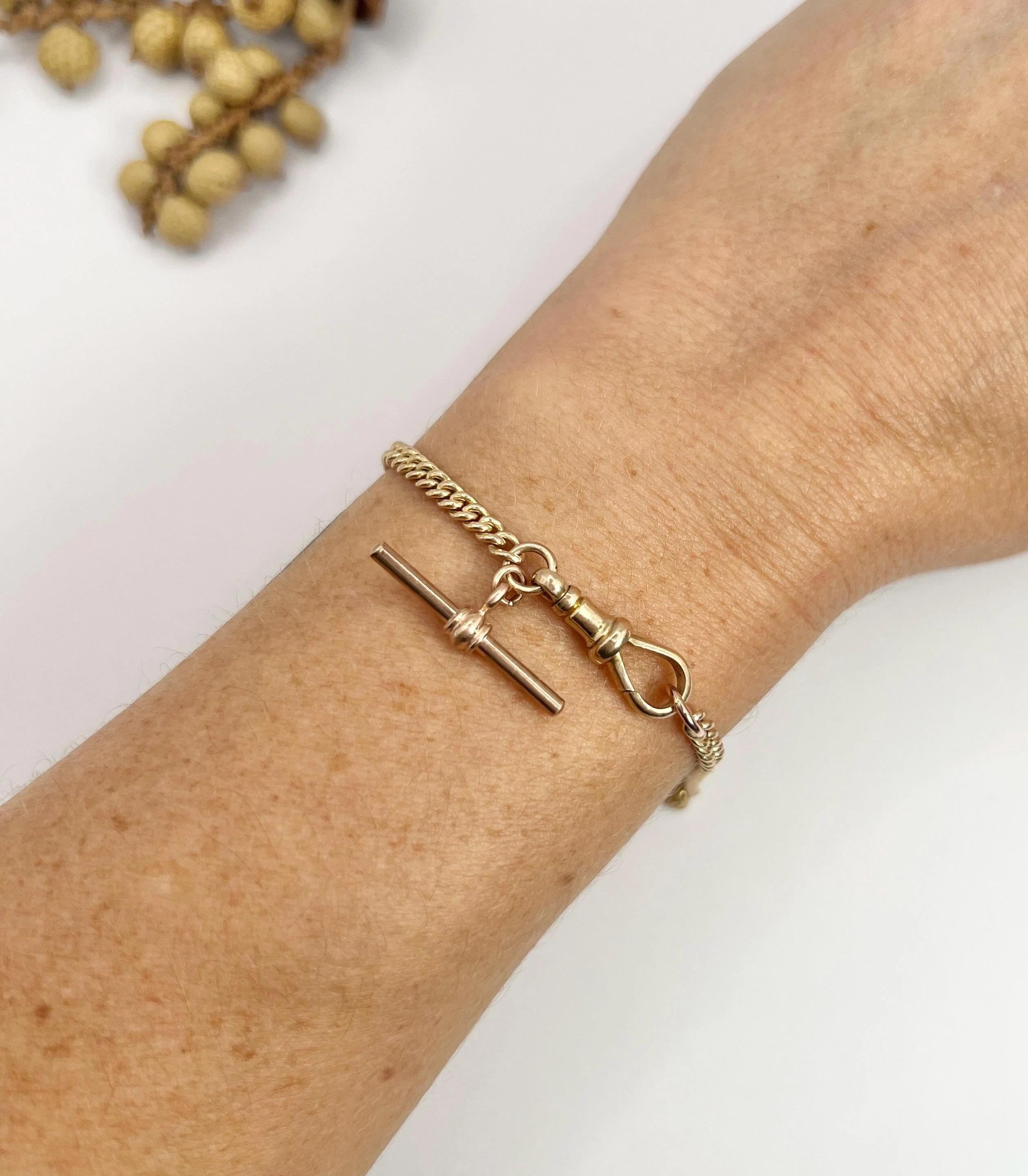 9ct Rose Gold, Edwardian Curb Link Albert Bracelet, T-bar With Swivel Clip 4
