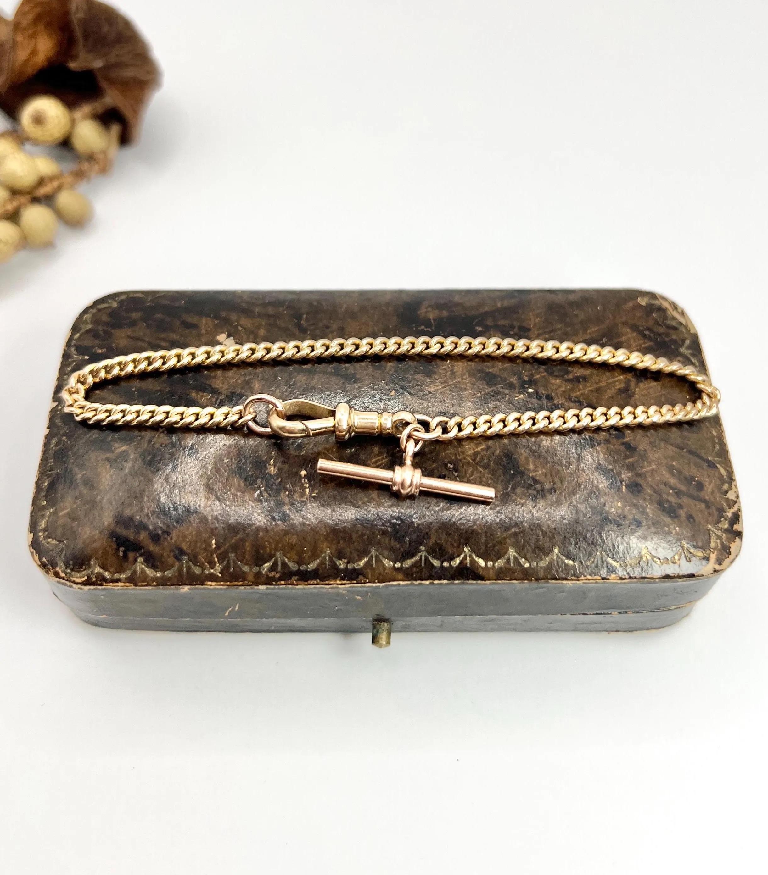 9ct Rose Gold, Edwardian Curb Link Albert Bracelet, T-bar With Swivel Clip 5