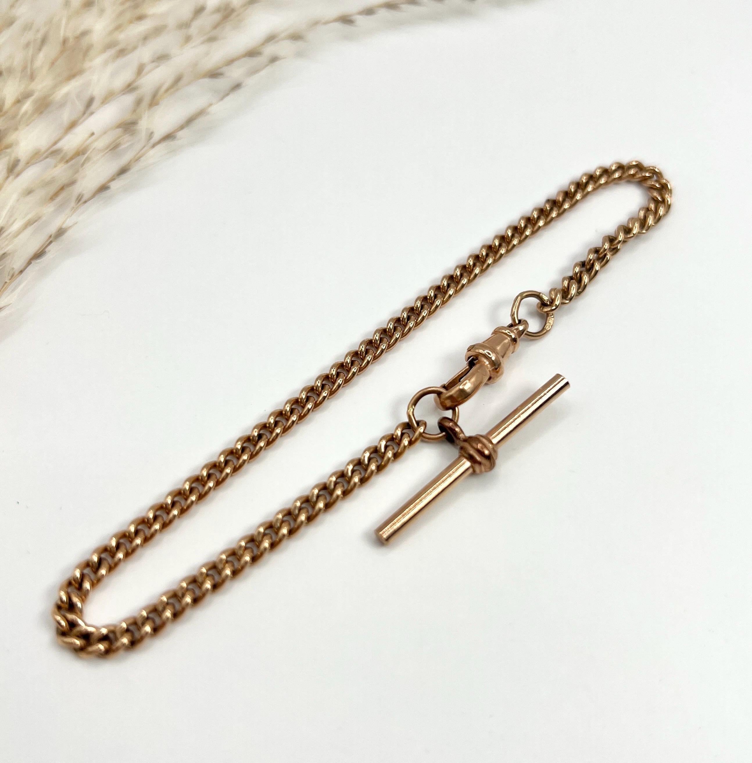 Pulsera eduardiana de eslabones con barra en T y cierre giratorio, de oro rosa de 9 ct en venta 5