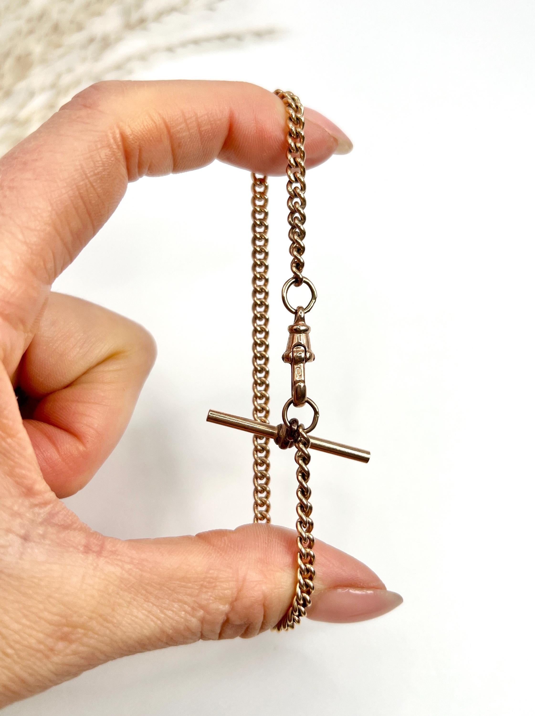 Women's or Men's 9ct Rose Gold, Edwardian Curb Link Albert Bracelet with T-bar & Swivel Clasp
