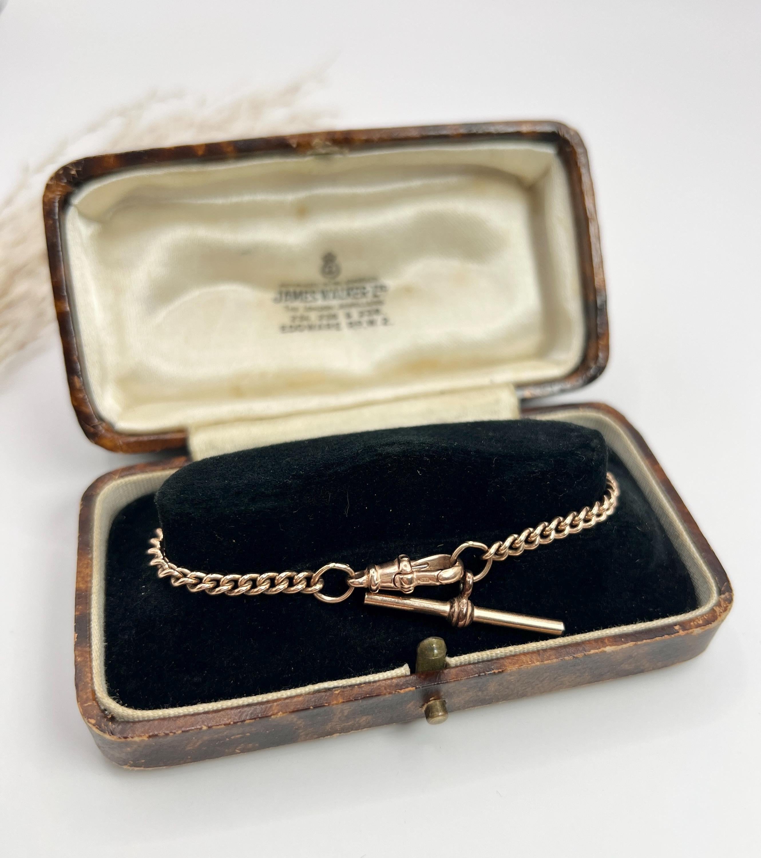 Pulsera eduardiana de eslabones con barra en T y cierre giratorio, de oro rosa de 9 ct en venta 1