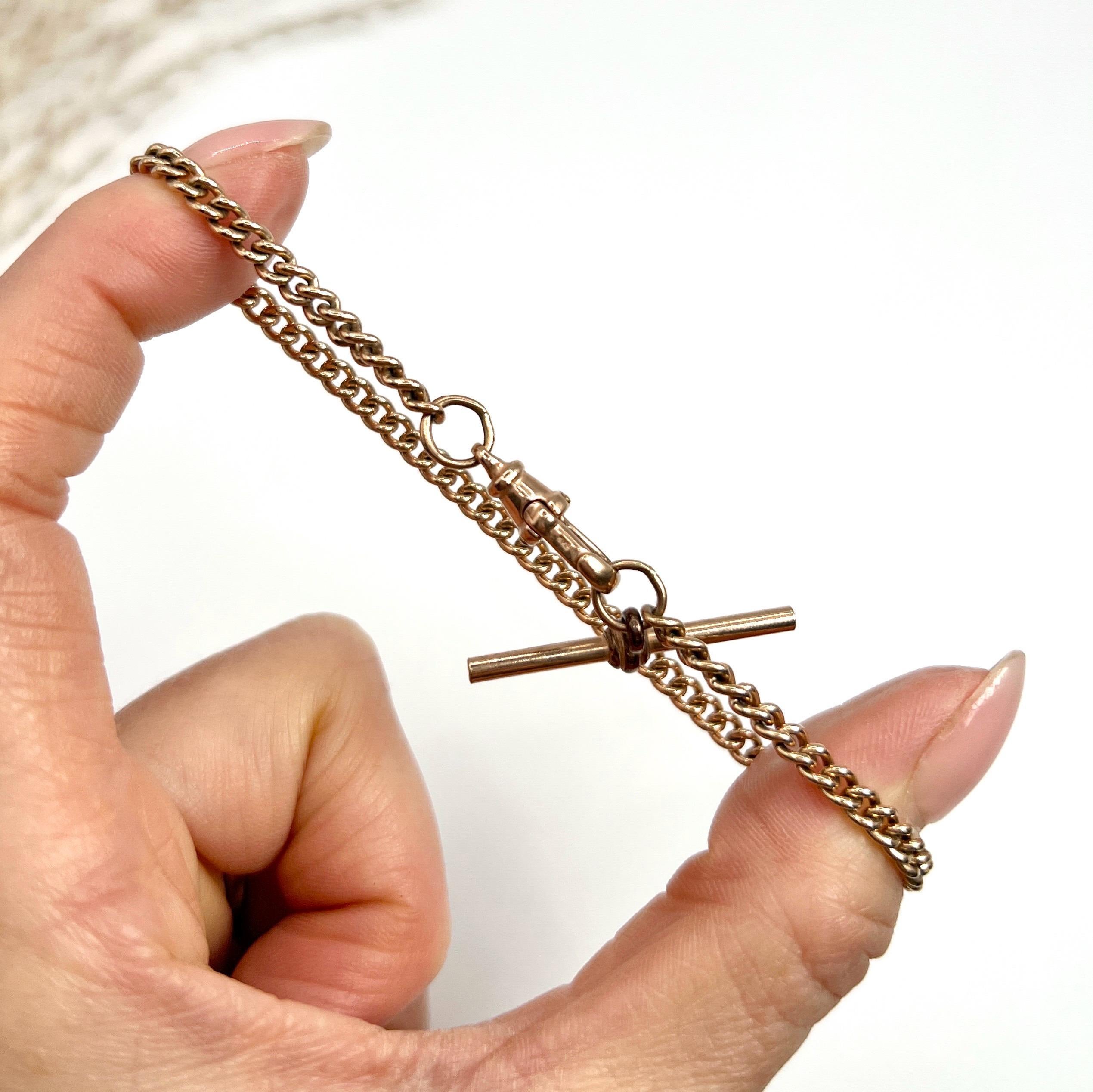 Pulsera eduardiana de eslabones con barra en T y cierre giratorio, de oro rosa de 9 ct en venta 2