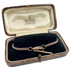 9ct Rose Gold, Edwardian Curb Link Albert Bracelet with T-bar & Swivel Clasp