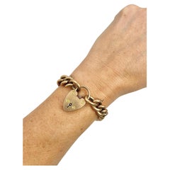 Antique 9ct Rose Gold Edwardian Curb Link Heart Padlock Bracelet Hallmarked Chester 1904