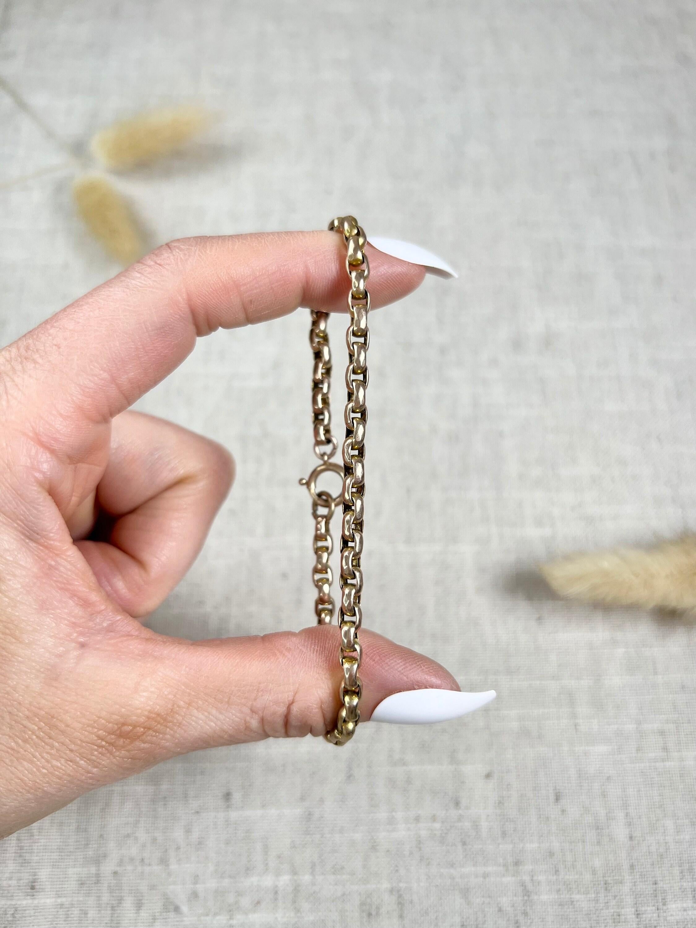 Women's or Men's 9ct Rose Gold, Edwardian Faceted Oval Belcher Link Bracelet with Bolt Ring Clasp