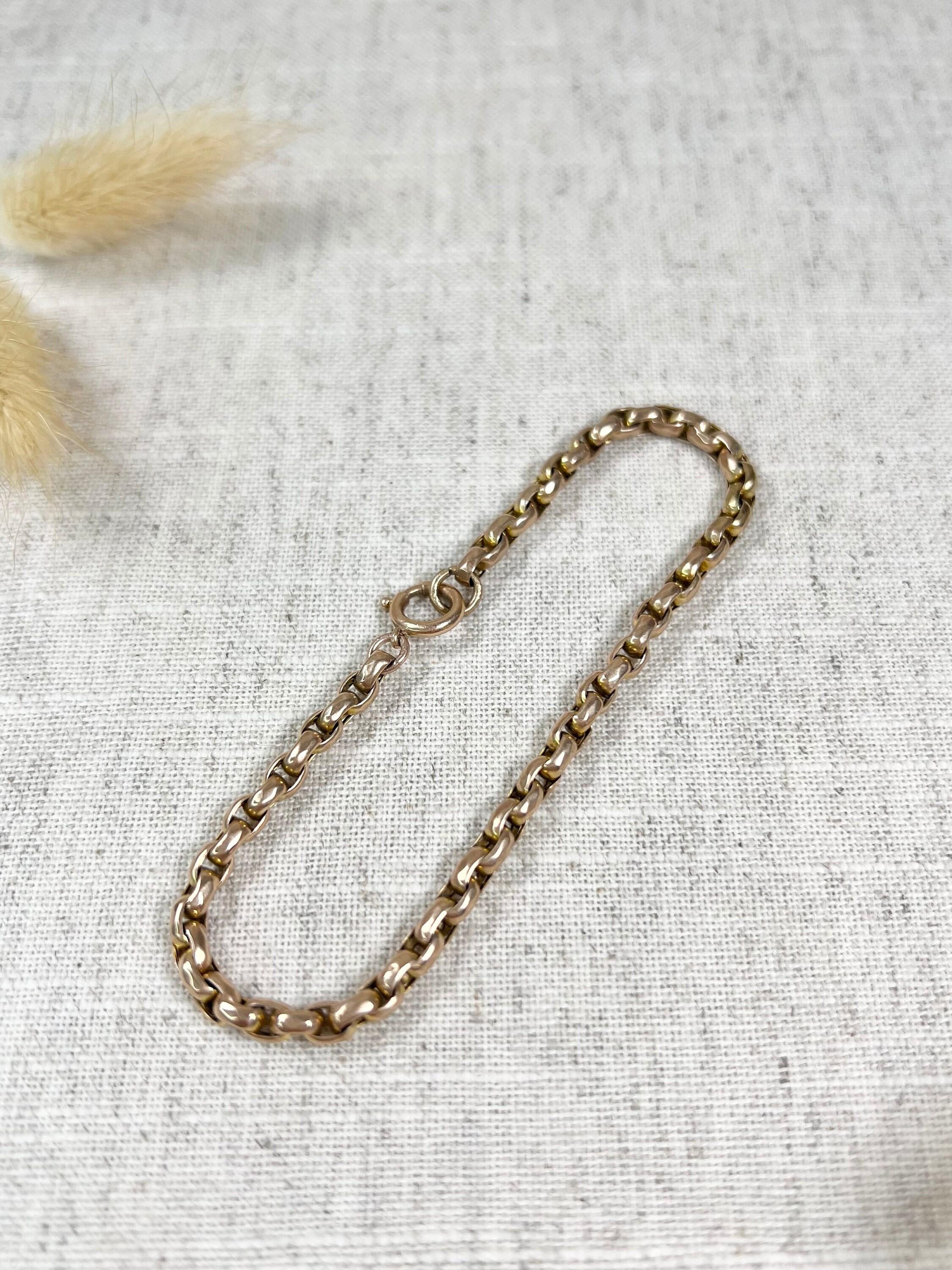 9ct Rose Gold, Edwardian Faceted Oval Belcher Link Bracelet with Bolt Ring Clasp 1