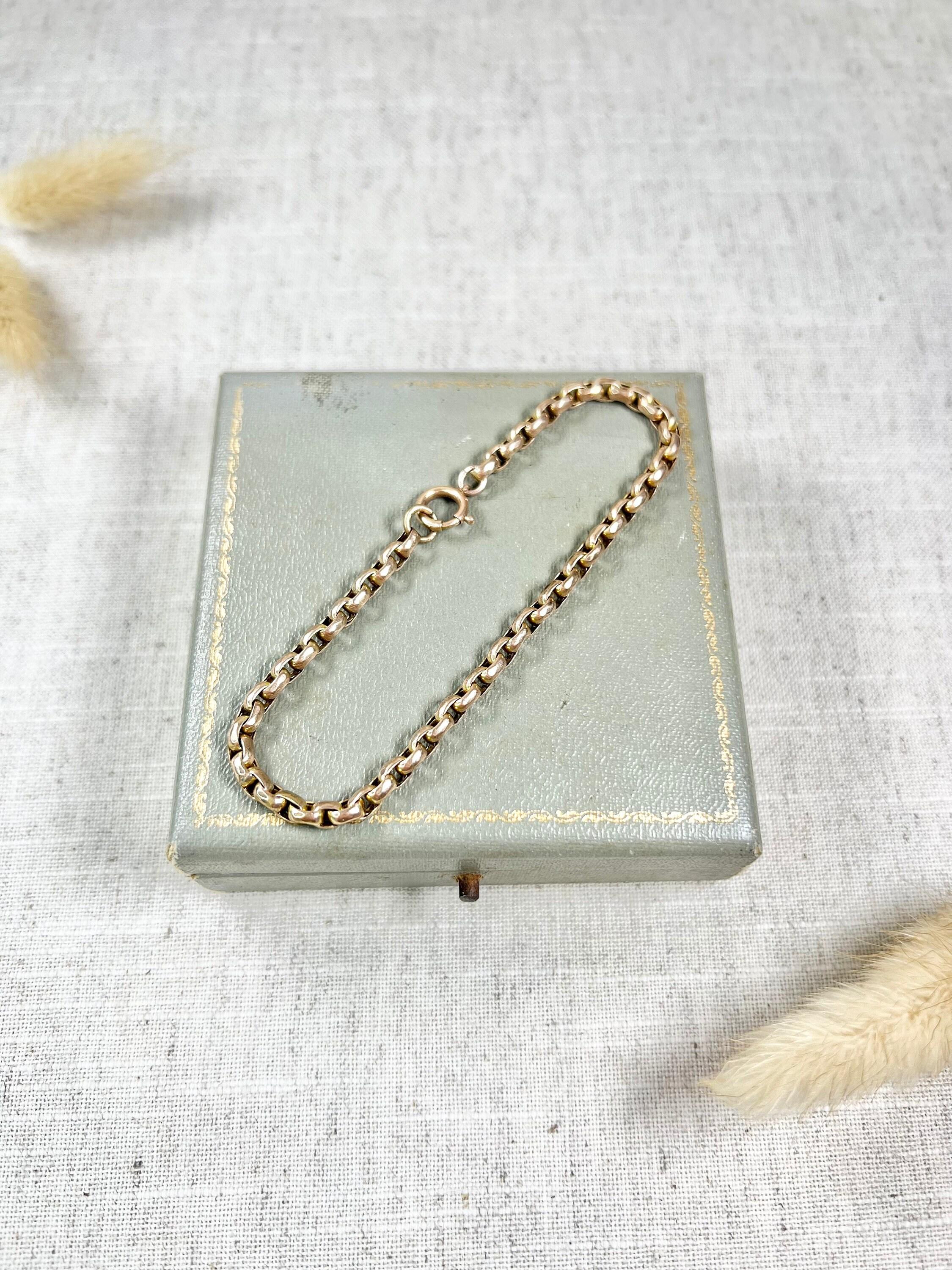 9ct Rose Gold, Edwardian Faceted Oval Belcher Link Bracelet with Bolt Ring Clasp 3