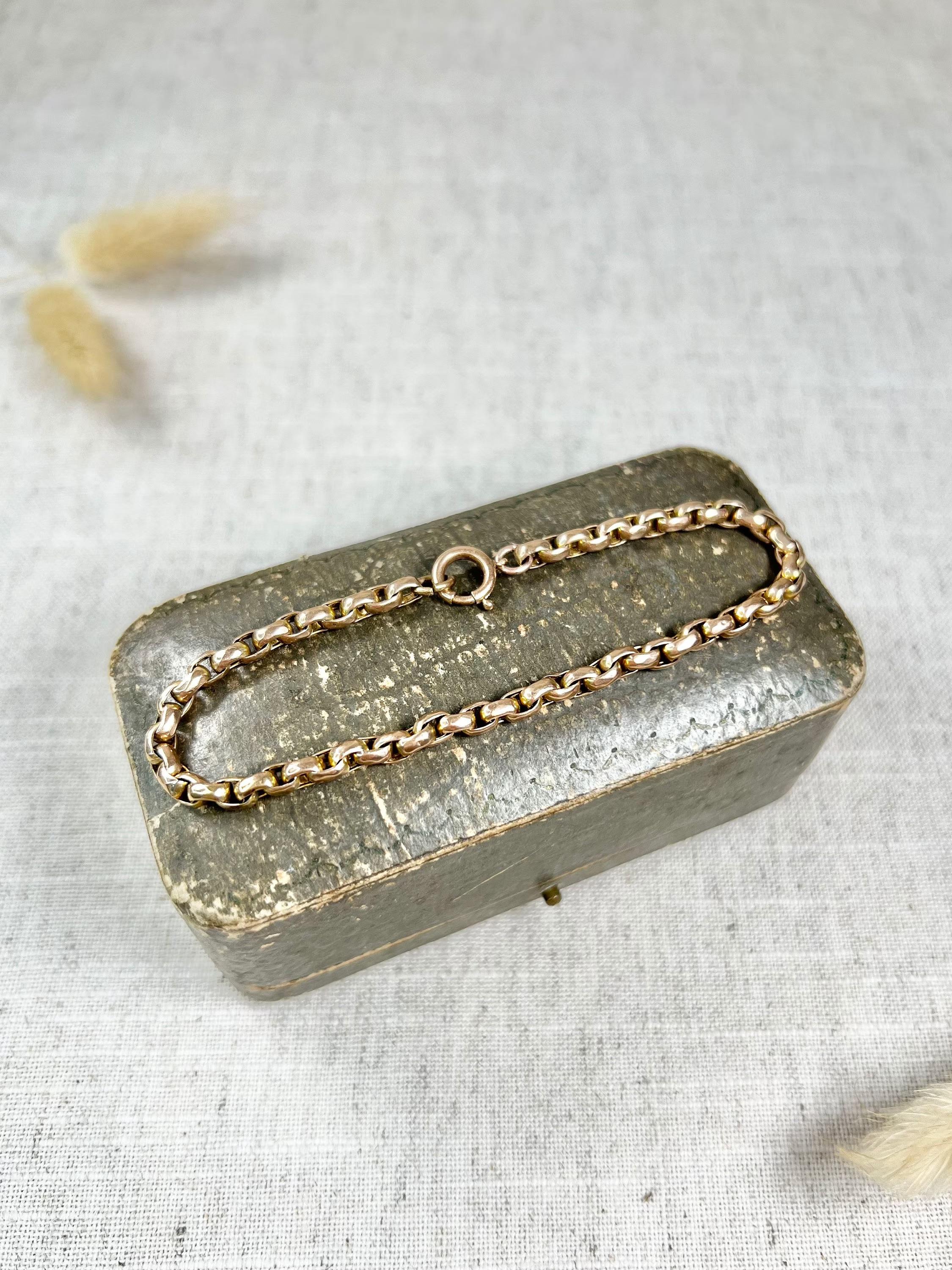 9ct Rose Gold, Edwardian Faceted Oval Belcher Link Bracelet with Bolt Ring Clasp 4