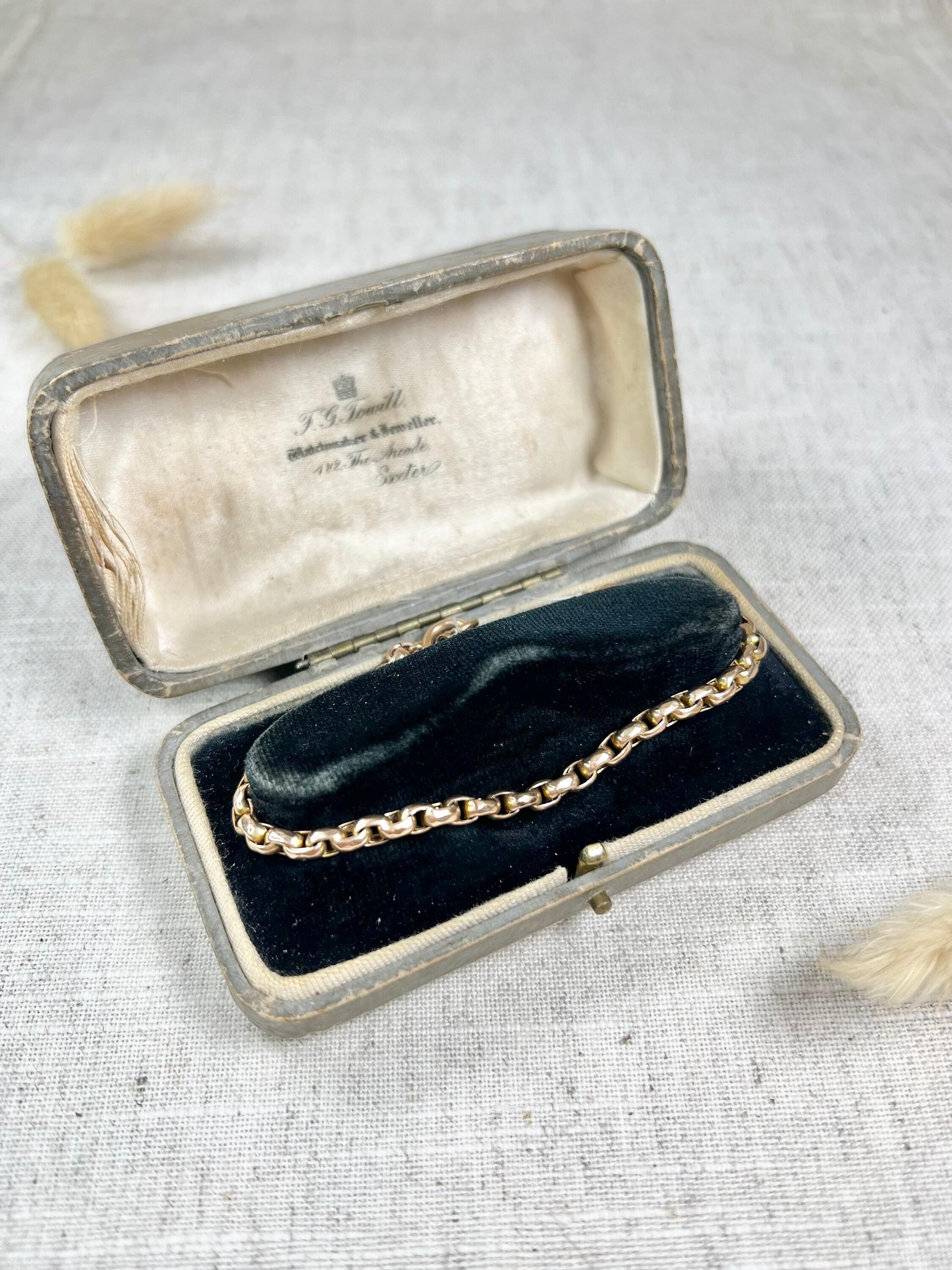 9ct Rose Gold, Edwardian Faceted Oval Belcher Link Bracelet with Bolt Ring Clasp 5