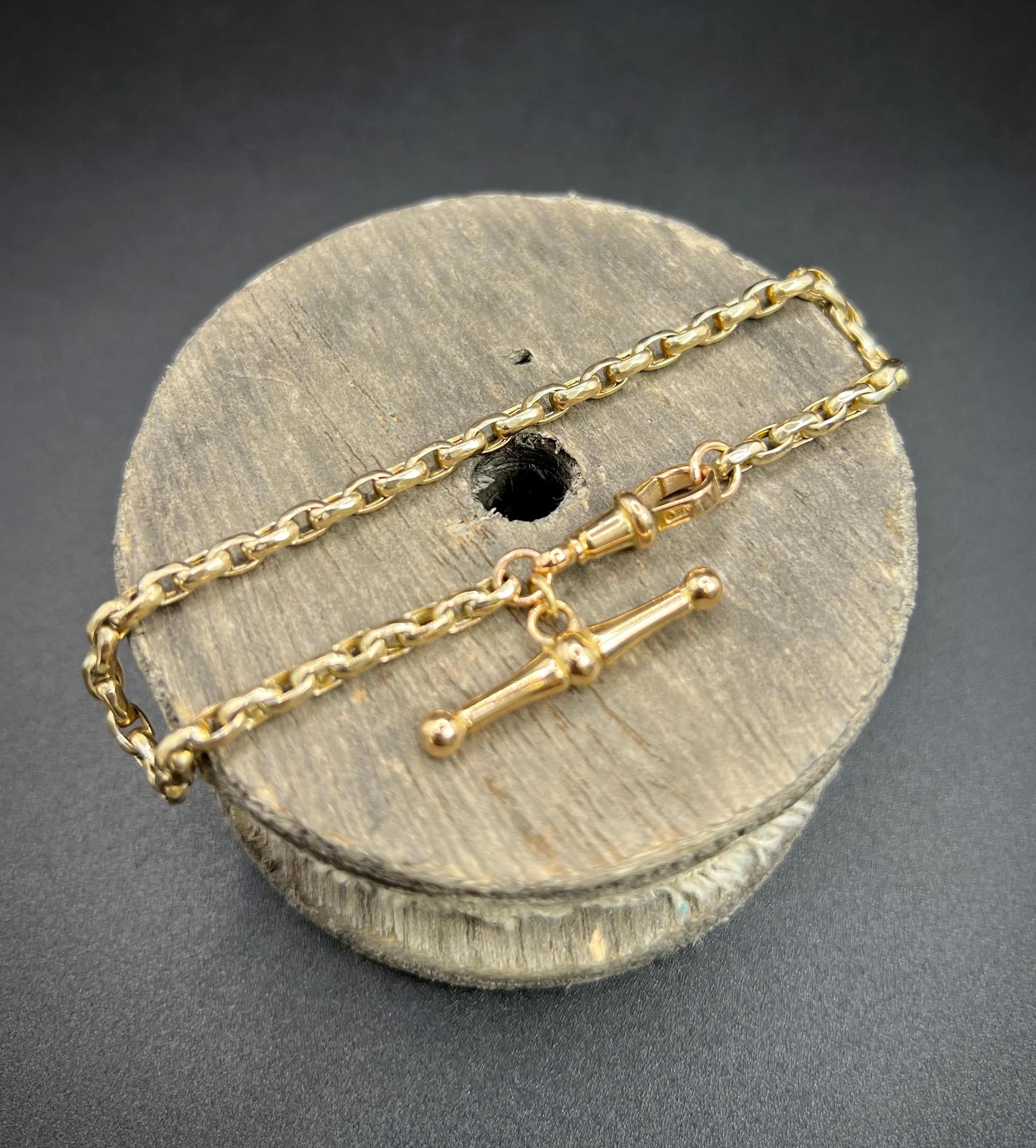 Bracelet édouardien en or rose 9ct à maillons ovales facettés de type Belcher avec barrette pivotante et en T en vente 6