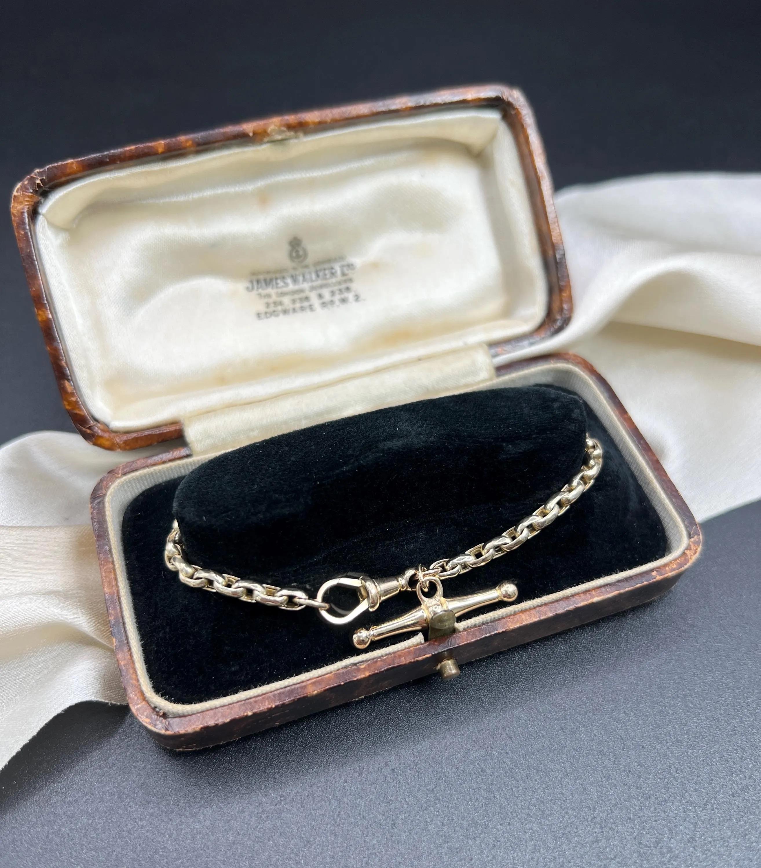 Bracelet édouardien en or rose 9ct à maillons ovales facettés de type Belcher avec barrette pivotante et en T en vente 3
