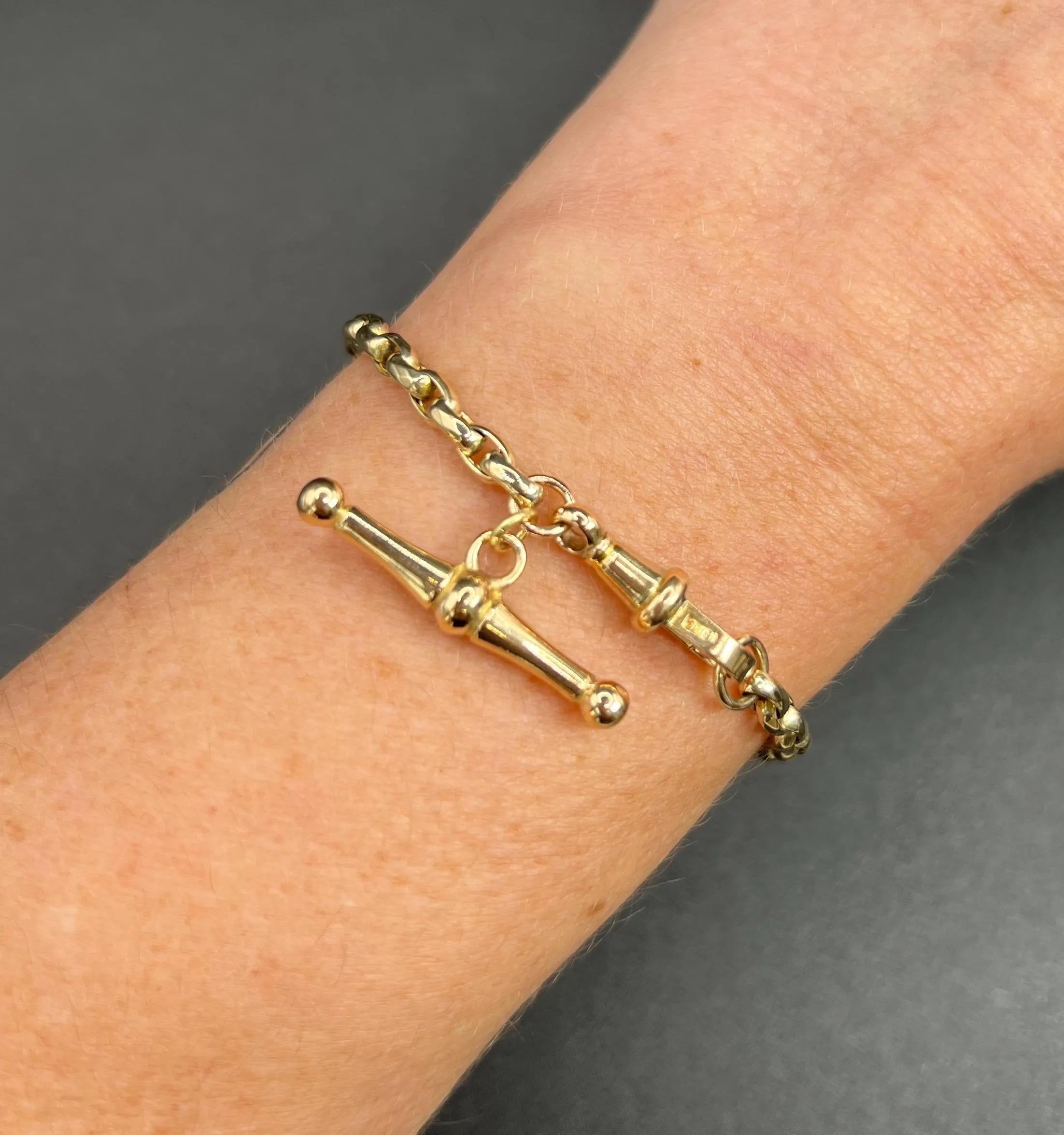 Bracelet édouardien en or rose 9ct à maillons ovales facettés de type Belcher avec barrette pivotante et en T en vente 4