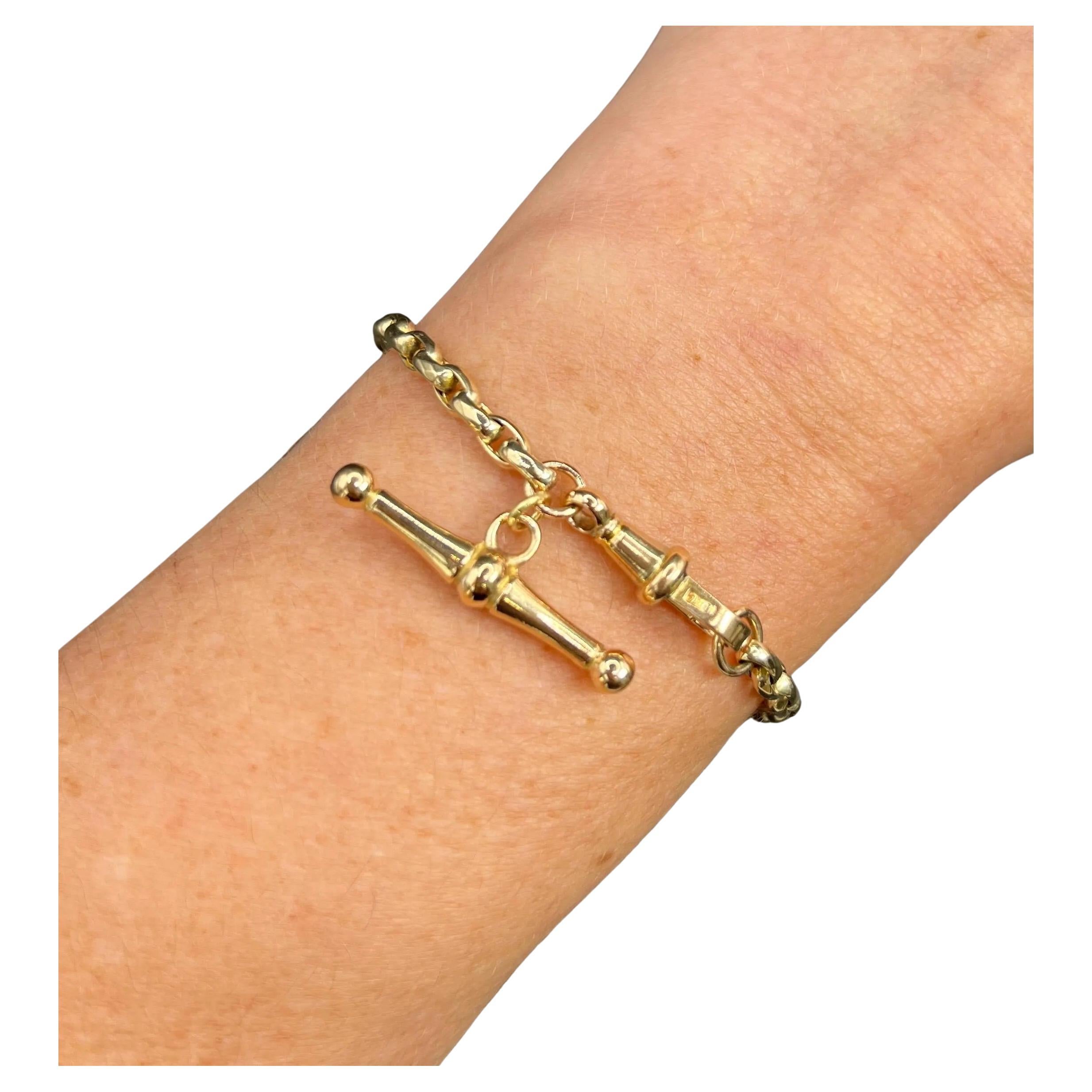 9ct Rose Gold, Edwardian Faceted Oval Belcher Link Bracelet with Swivel & T Bar