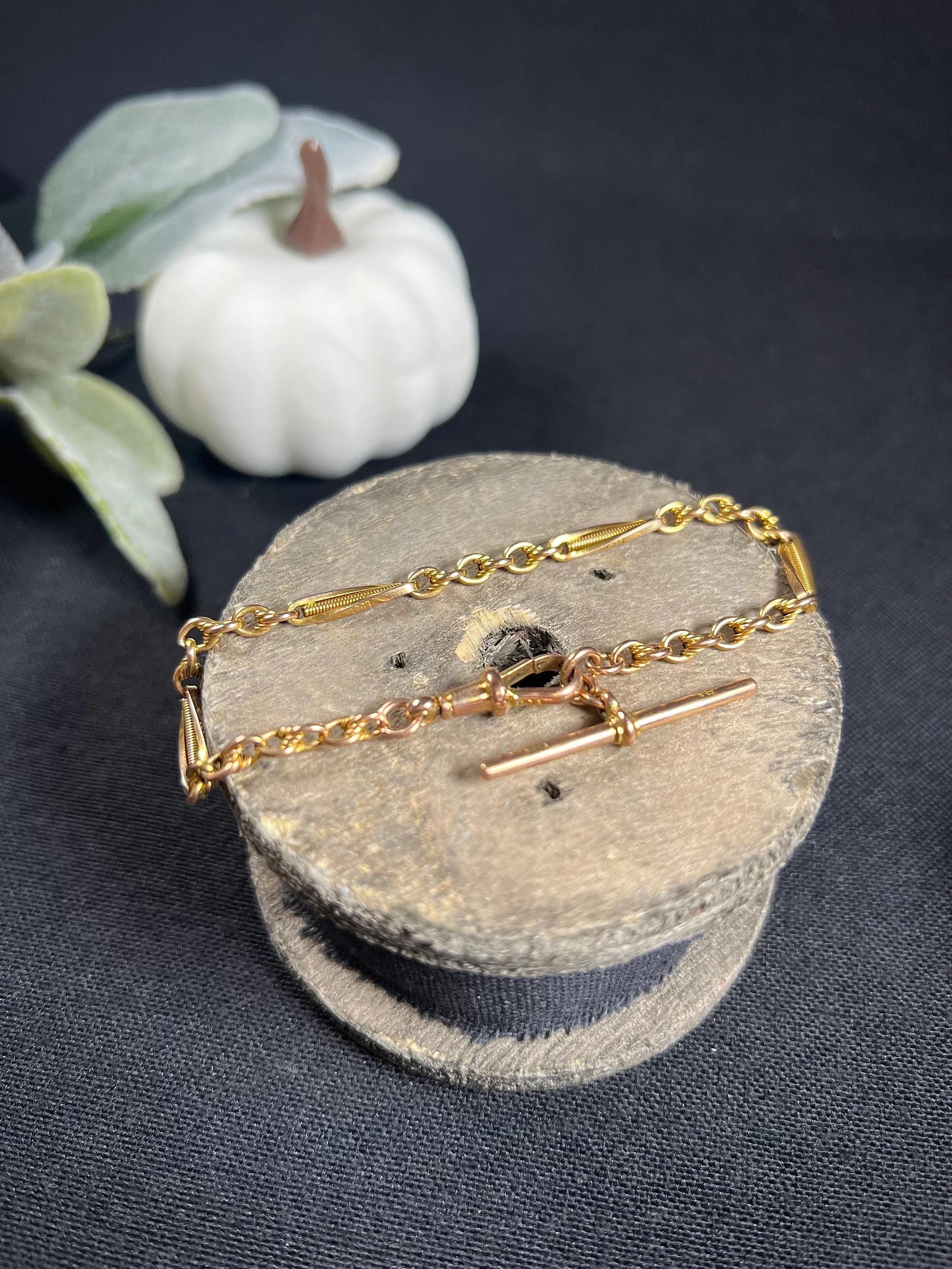 9 Karat Roségold Edwardianisches Fancy Fetter Knot Gliederarmband T-Bar & Drehverschluss 7