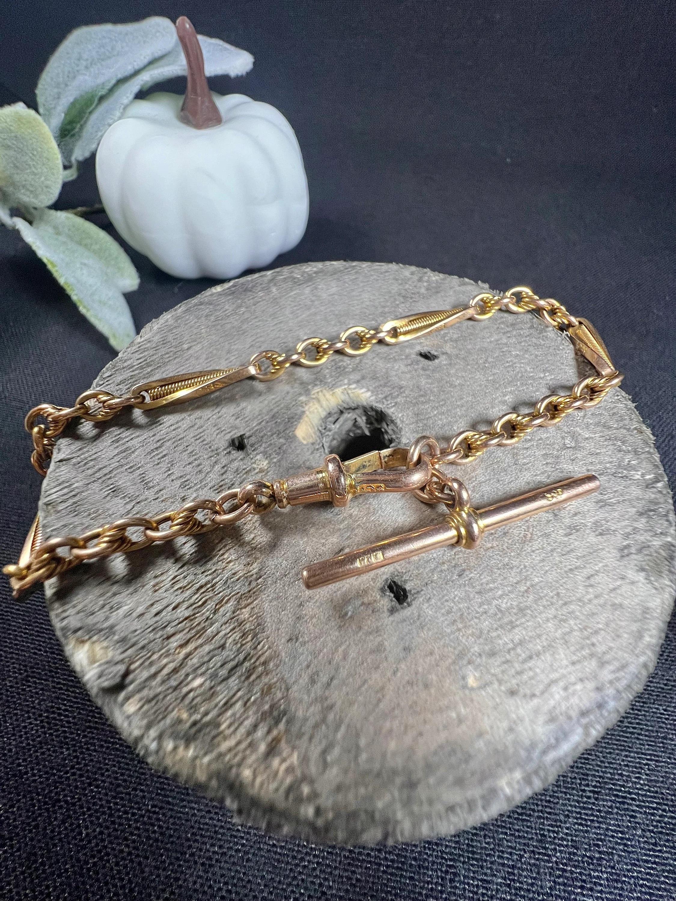 9 Karat Roségold Edwardianisches Fancy Fetter Knot Gliederarmband T-Bar & Drehverschluss im Zustand „Gut“ in Brighton, GB