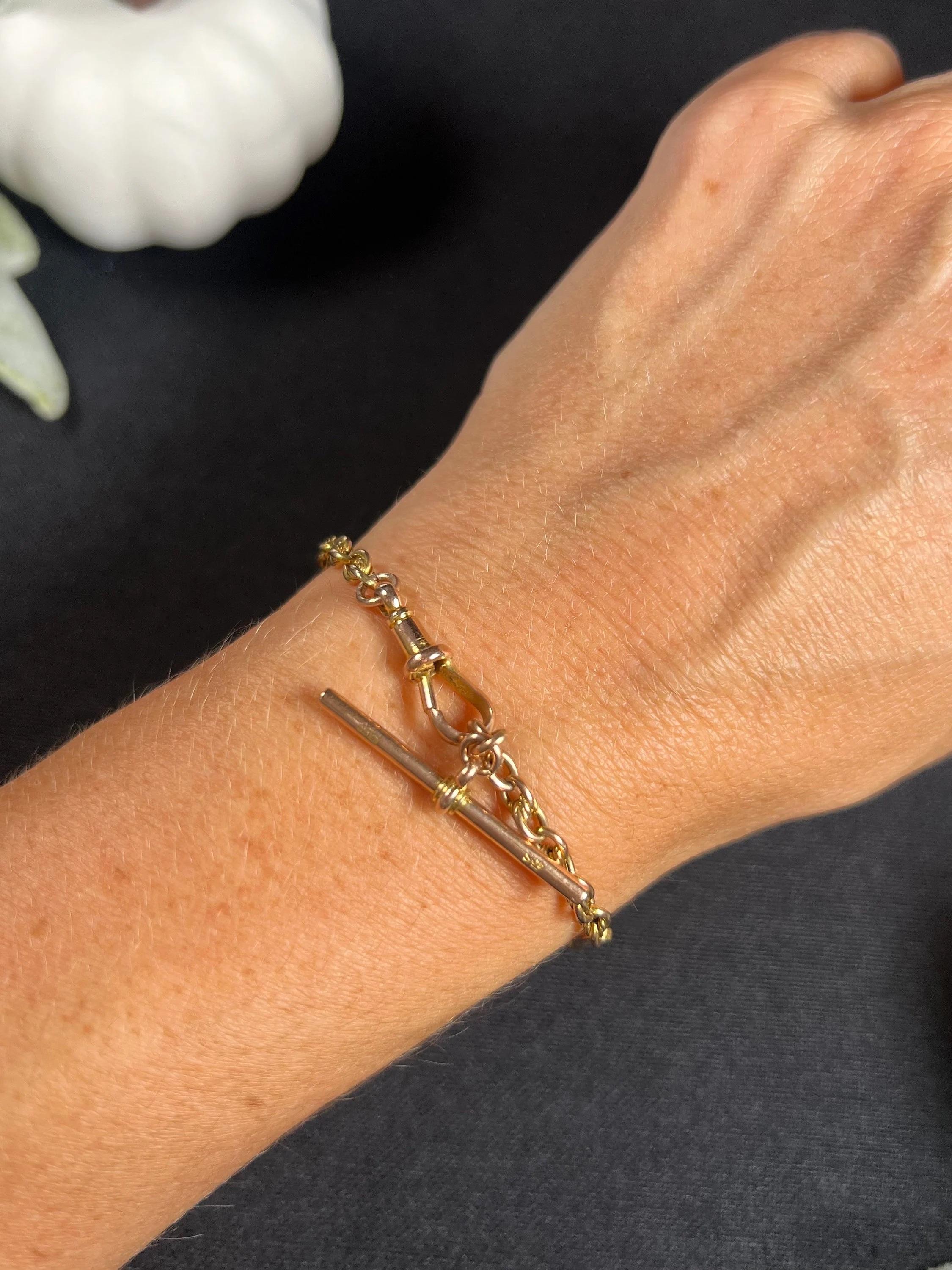 9 Karat Roségold Edwardianisches Fancy Fetter Knot Gliederarmband T-Bar & Drehverschluss 2