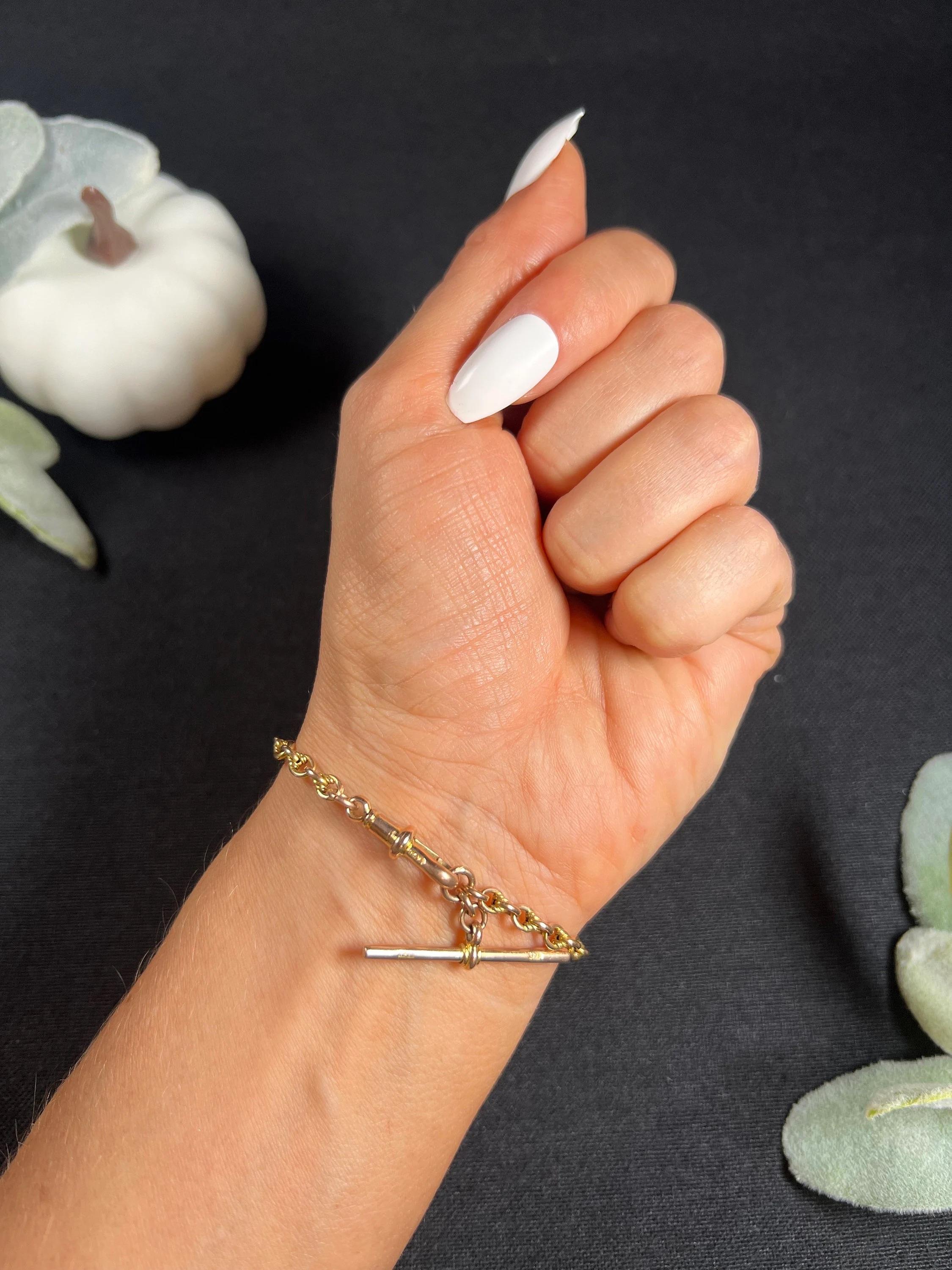 9 Karat Roségold Edwardianisches Fancy Fetter Knot Gliederarmband T-Bar & Drehverschluss 3