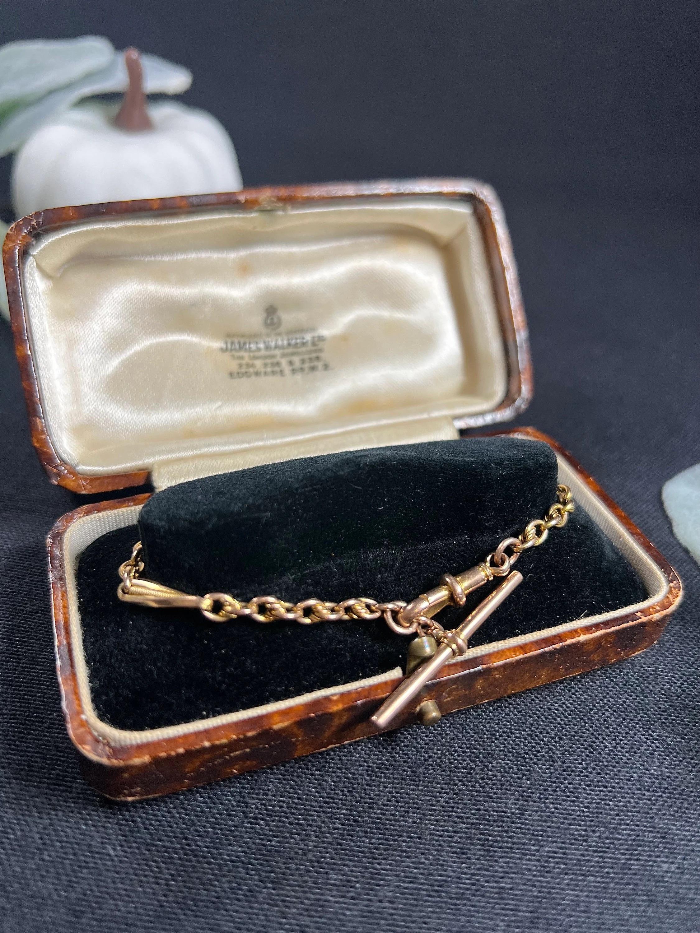 9 Karat Roségold Edwardianisches Fancy Fetter Knot Gliederarmband T-Bar & Drehverschluss 4