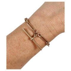 9ct Rose Gold Edwardian Fetter and Three Link Bracelet T-bar & Bolt Ring Clasp